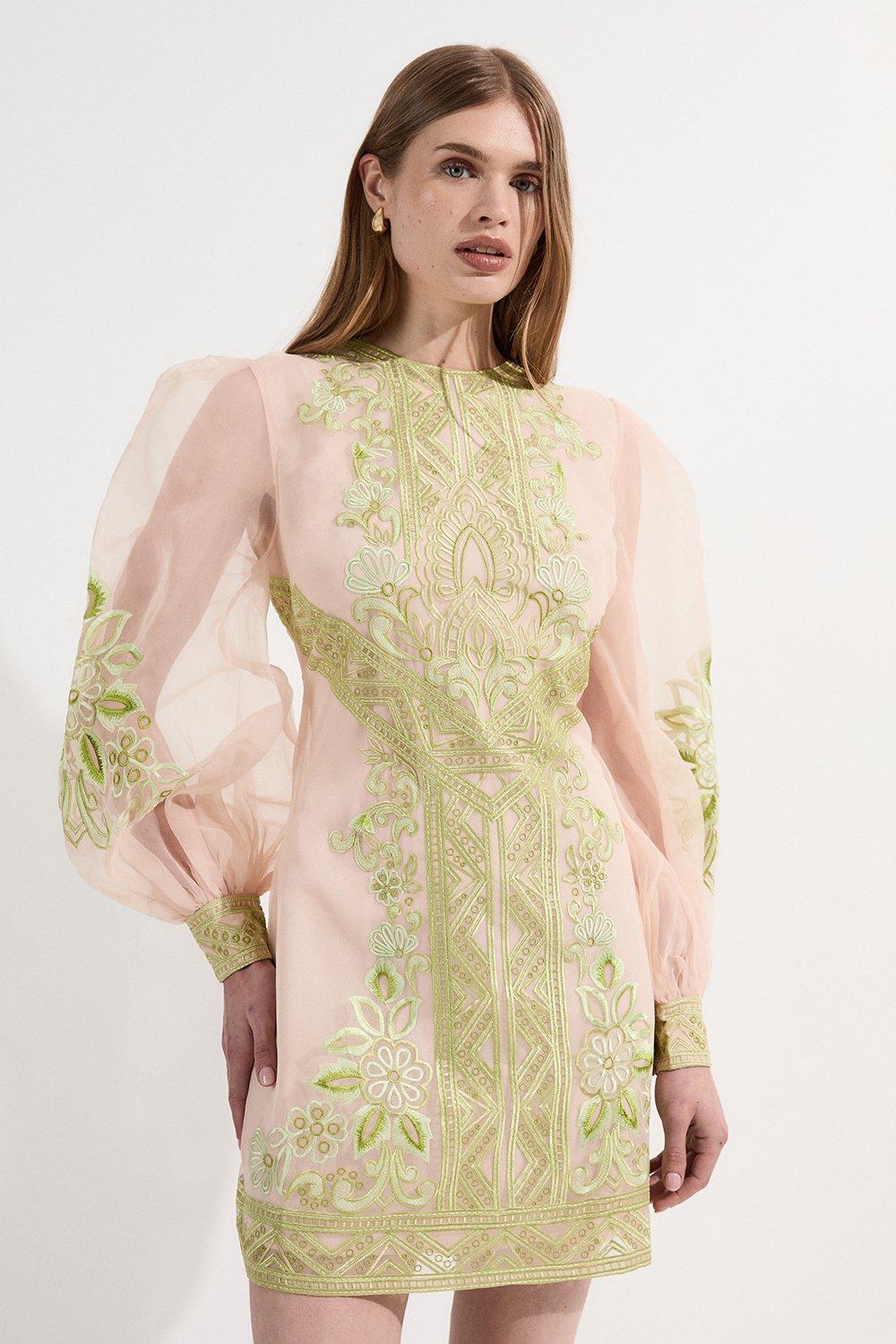 Sequin and Beaded Fringed Woven Mini Dress | Karen Millen
