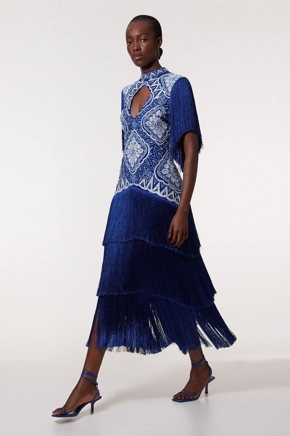◆KAREN MILLEN◆ コットン コルセット織り マキシドレス / navy Cotton Eyelet Woven Maxi Dress | Karen Millen