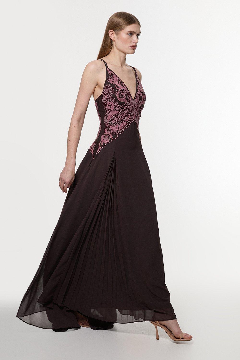 Lydia Millen Crinkle Satin Chiffon Woven Maxi Dress | Karen