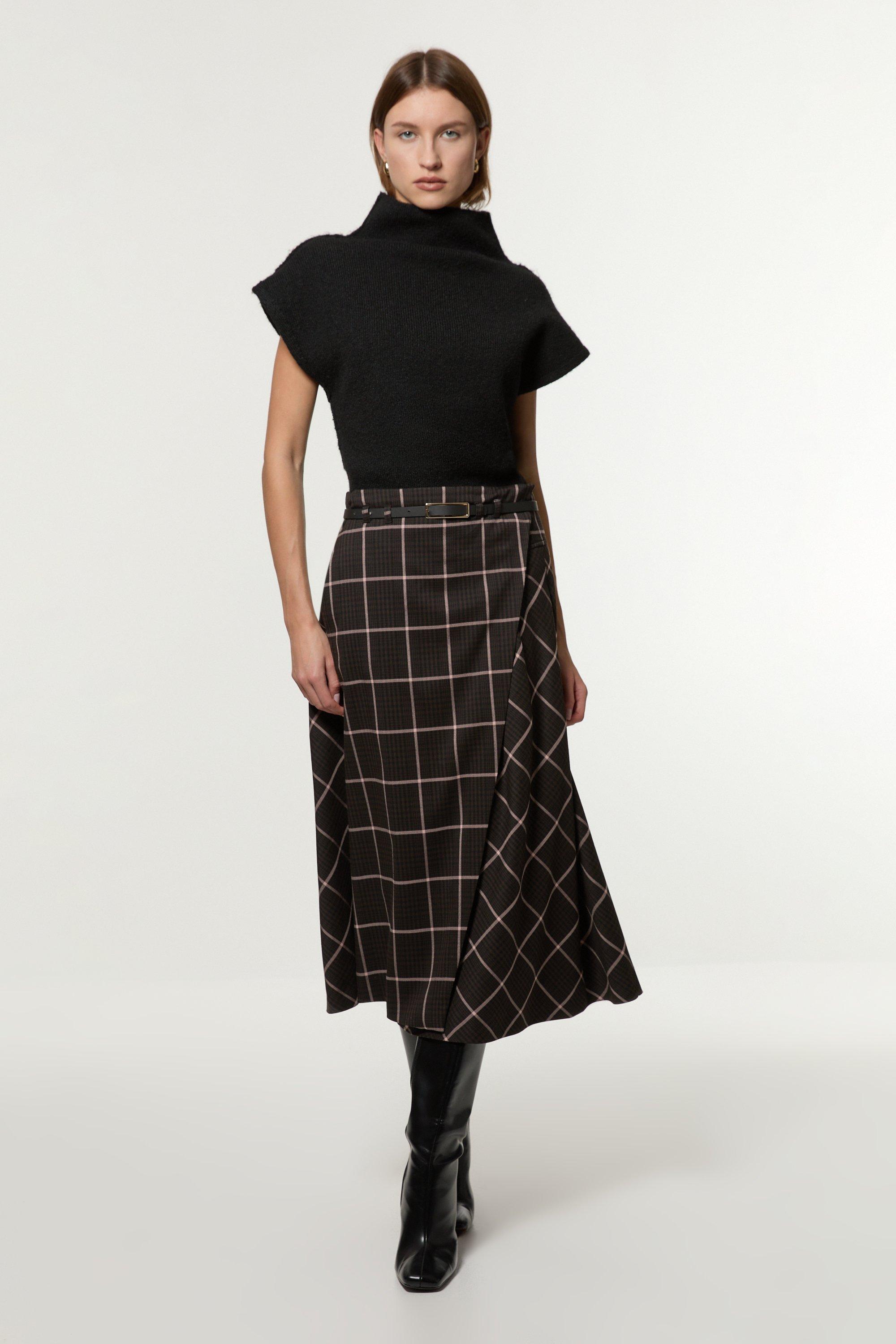 Petite Tailored Wool Blend Double Faced Wrap Detail Midi