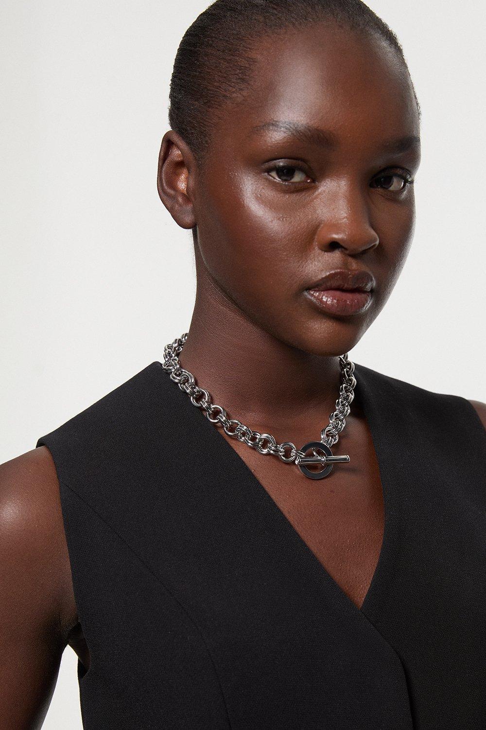 Silver Plated Statement Snake Necklace | Karen Millen