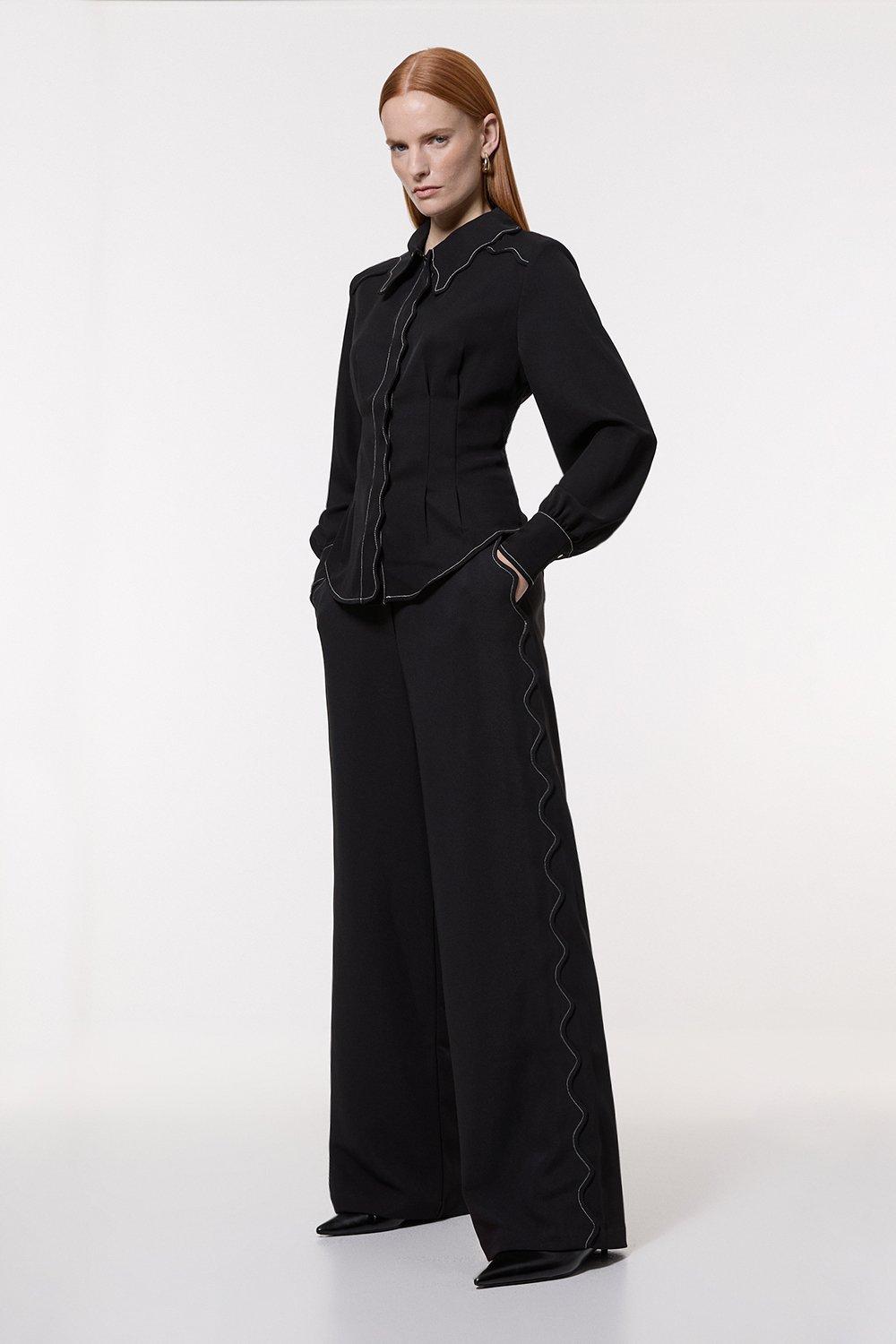 Compact Stretch High Waisted Wide Leg Pants | Karen Millen