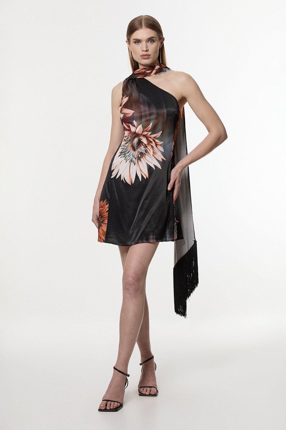 Tropical Printed Cotton Woven Mini Dress | Karen Millen