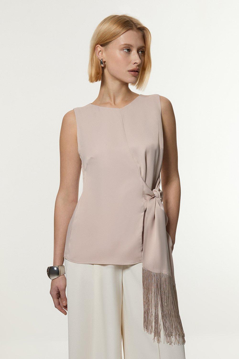 Satin Notch Neck Woven Blouse | Karen Millen