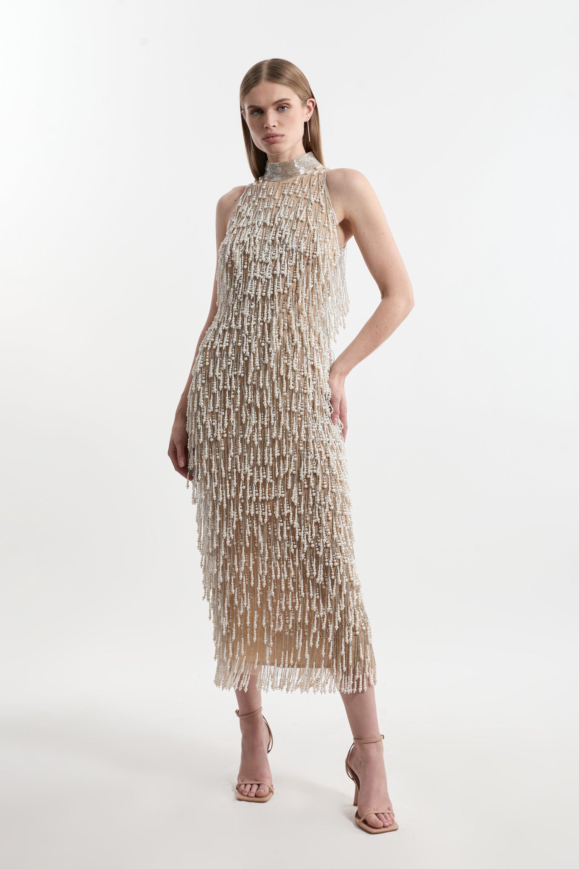Jersey Crepe Draped Plunging Midi Dress | Karen Millen