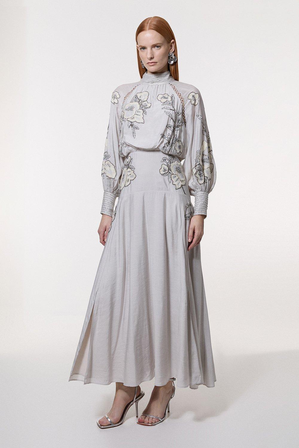 Petite Crystal Embellished Cut Out Woven Maxi Dress | Karen