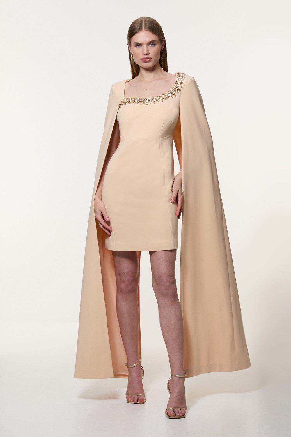 KAREN MILLEN 日本未入荷 オフショルダー ミディドレス IVORY Crystal Embellished Bow Detail Woven Maxi Dress | Karen Millen