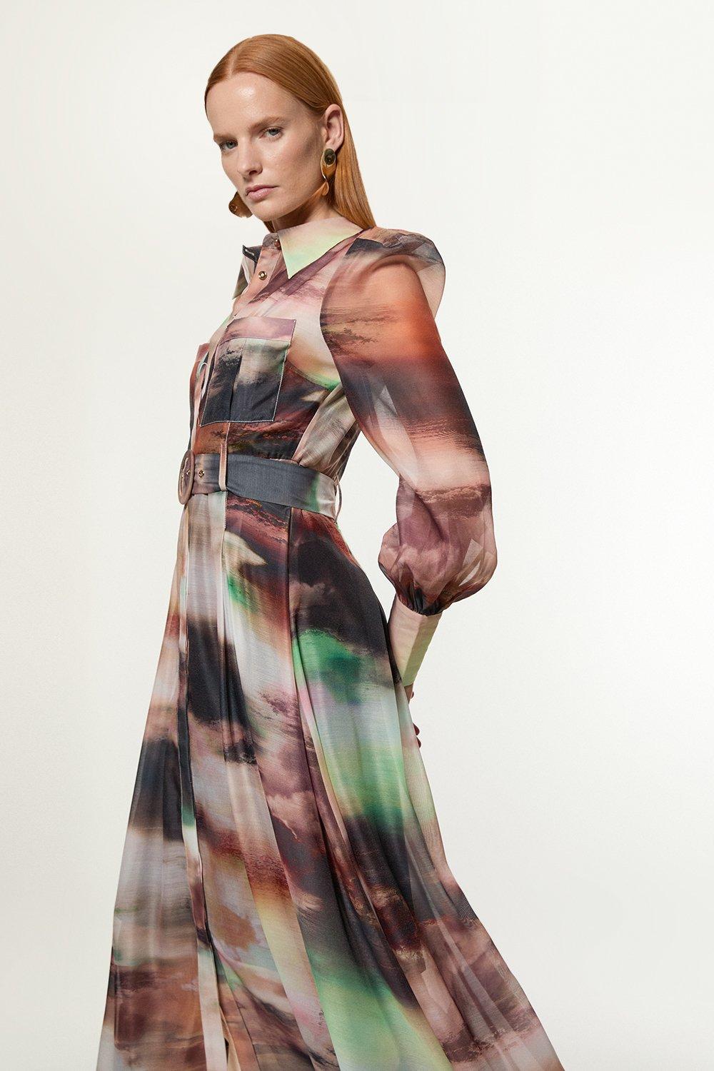 Italian Structured Satin Tailored Asymmetric Pencil Midi