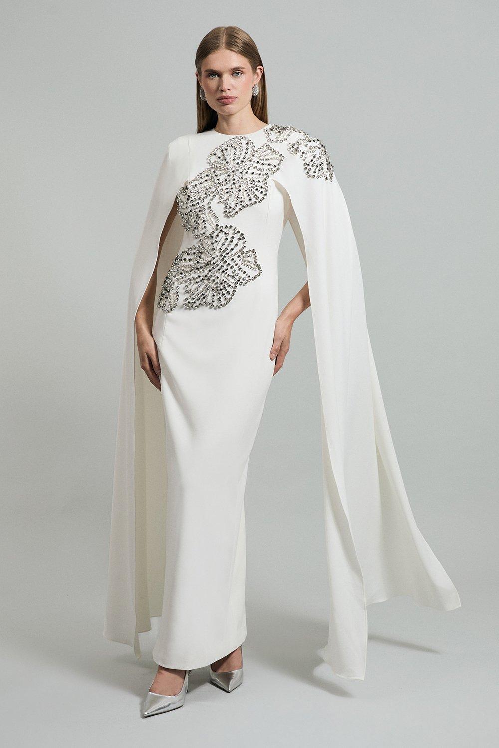 Petite Premium Crystal Powershoulder Embellished Woven Maxi