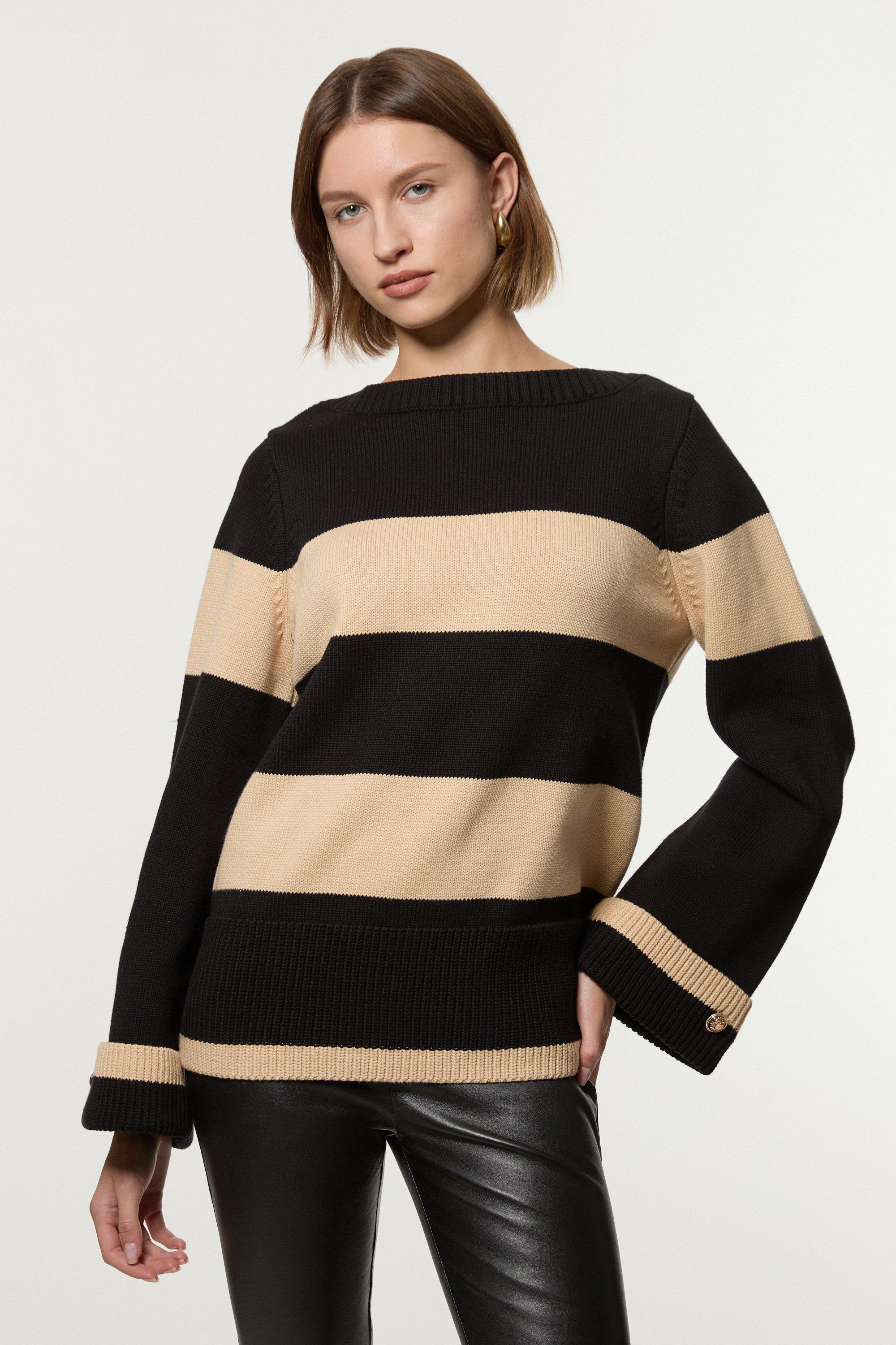 Pu Sleeve Zip Shoulder Knit Sweater | Karen Millen