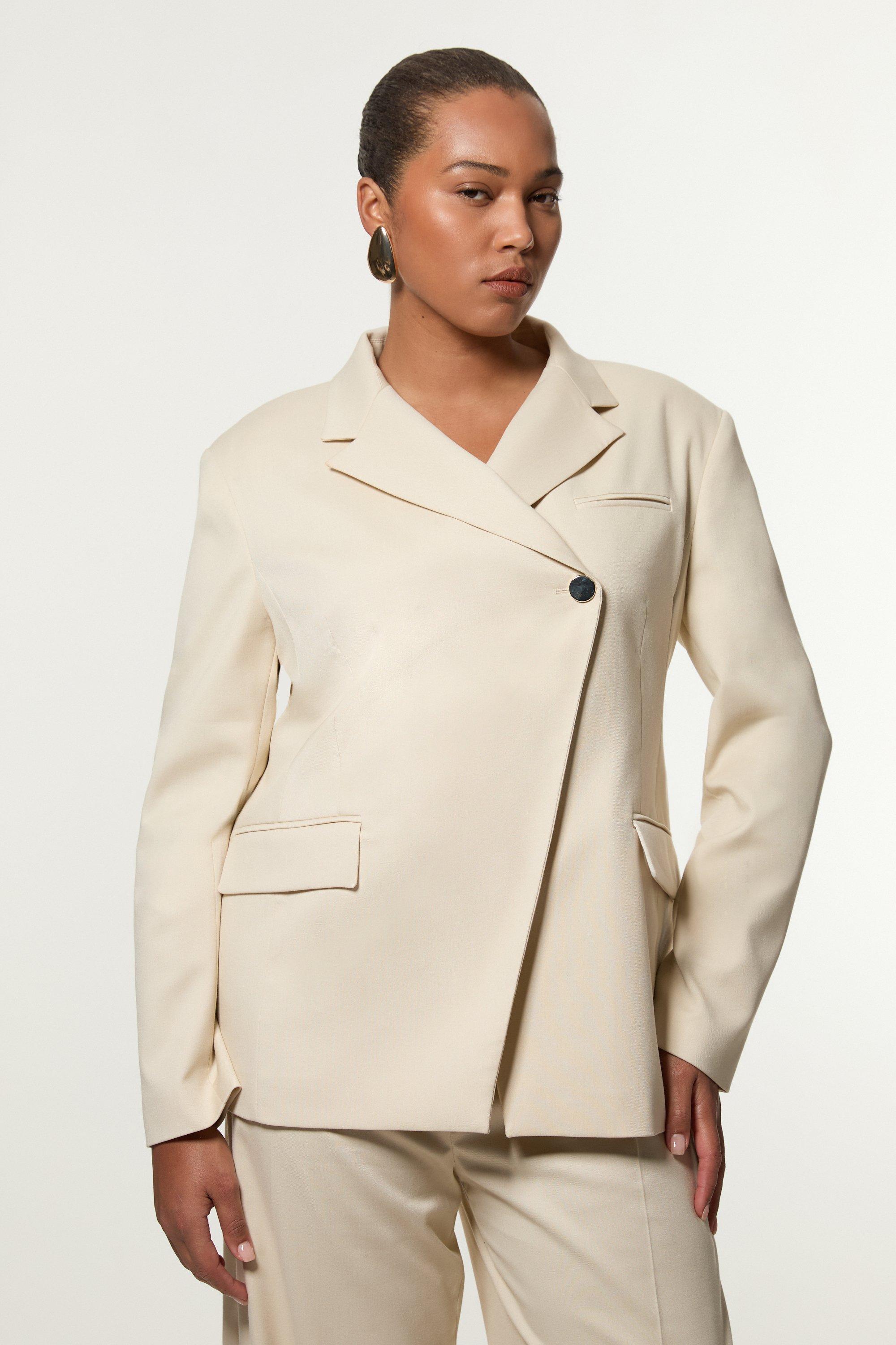 Compact Stretch Tailored Belted Tipped Detail Blazer | Karen