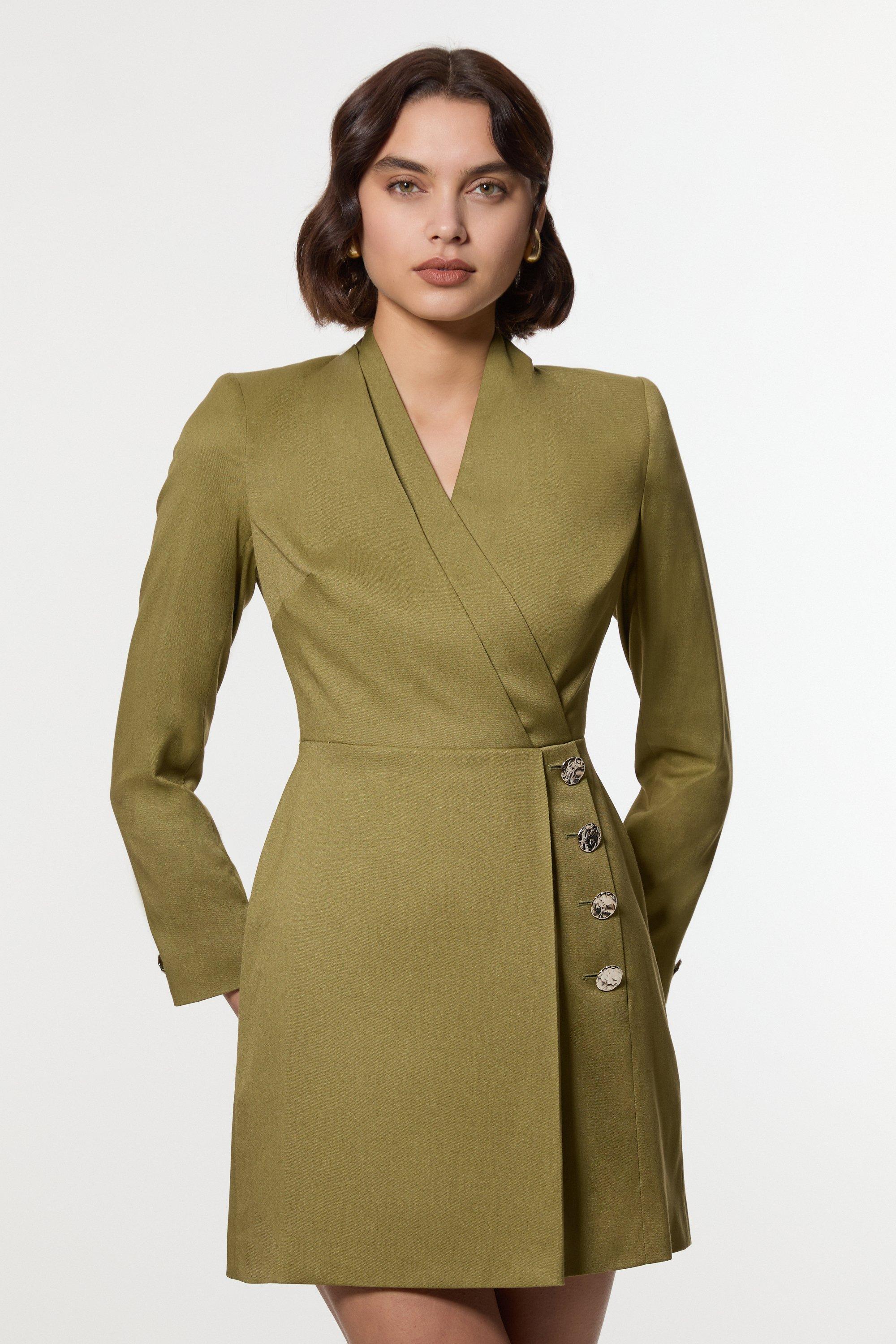 Petite Compact Stretch Tailored Blazer Wrap Mini Dress