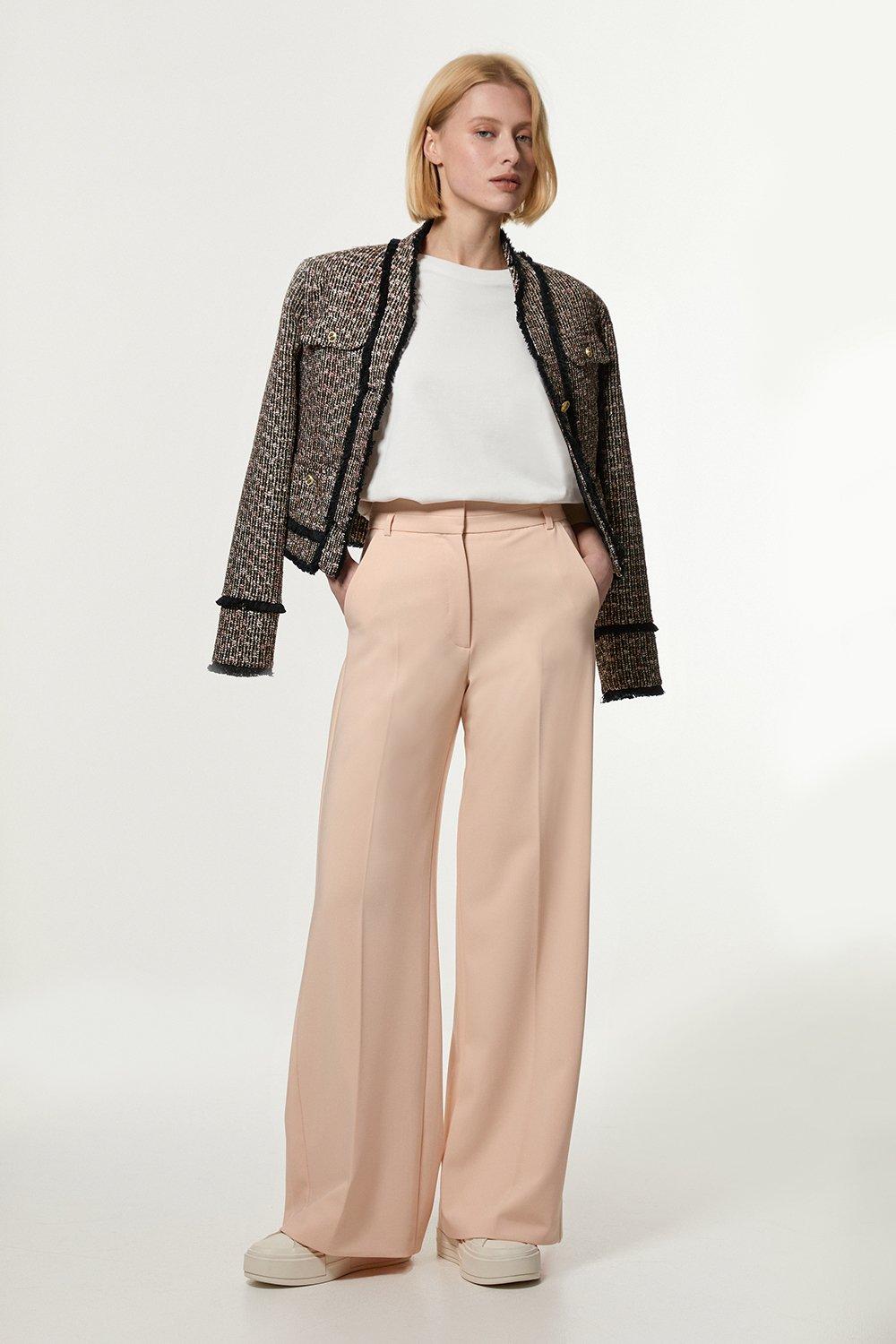 Premium Wool Flannel Split Cuff Detail Slim Leg Pants