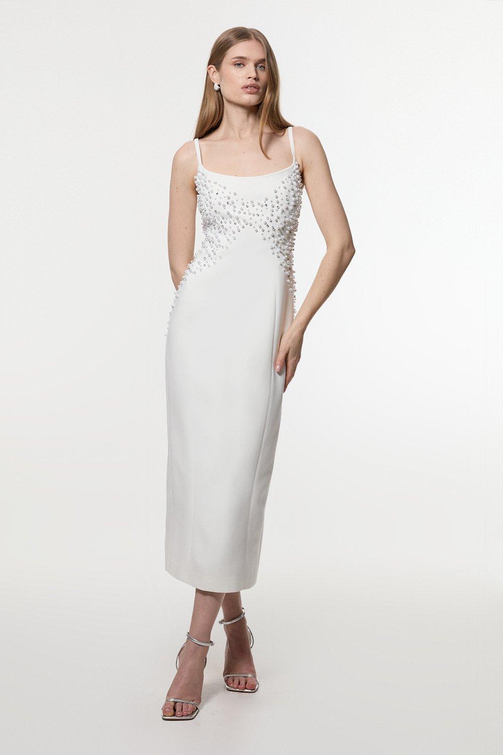 ★Karen Millen★ プレミアムリネンタブウエストペンシルドレス Premium Tailored Linen Tab Waist Pencil Midi Dress | Karen