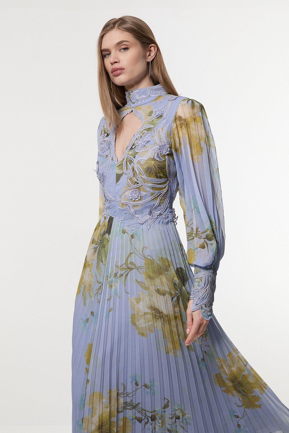 Spring Floral Hammered Satin Woven Halter Midi Dress | Karen