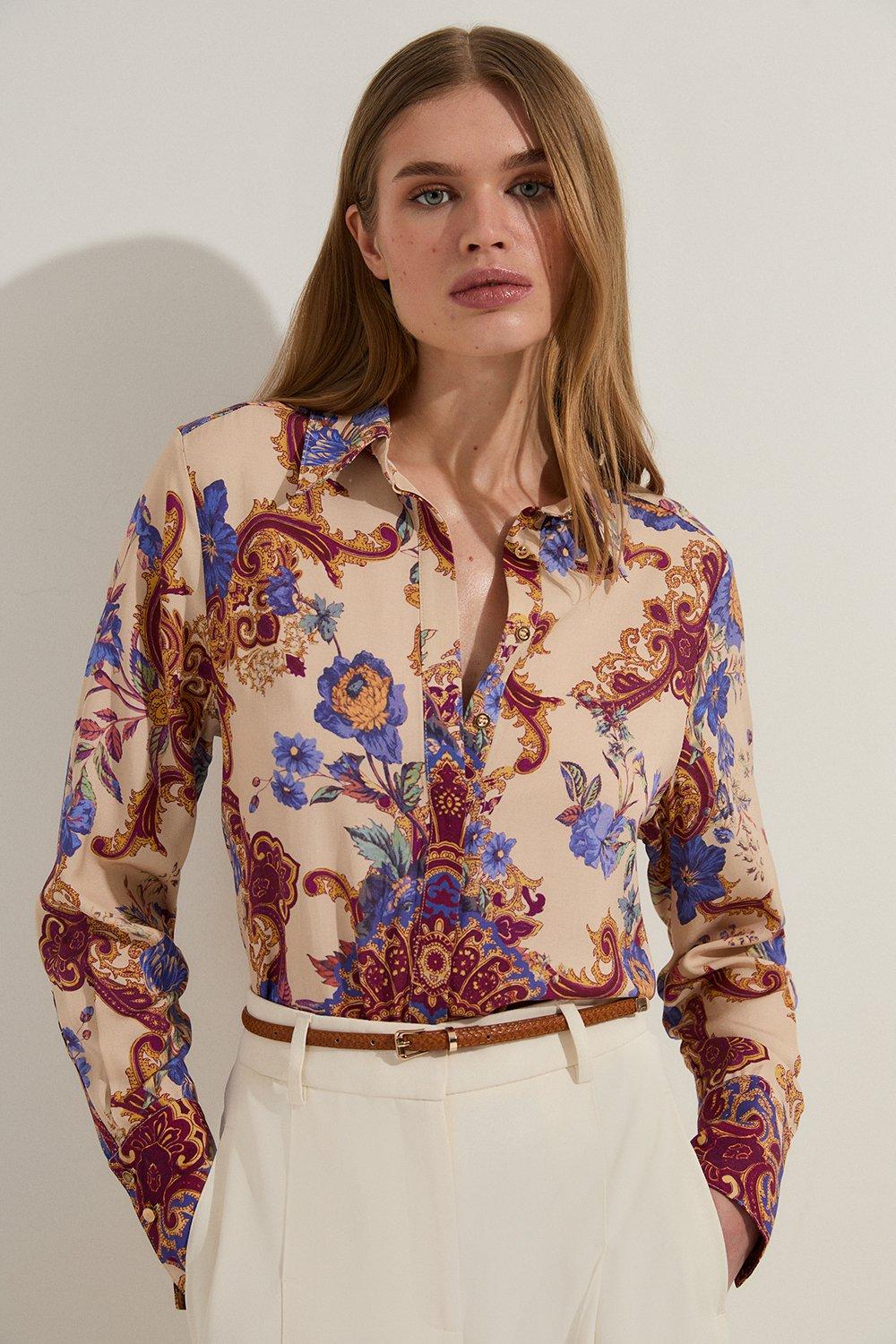 KAREN MILLEN 日本未入荷 タイ 襟 カットワーク 半袖 ポケット Denim Pocket Detail Relaxed Shirt | Karen Millen