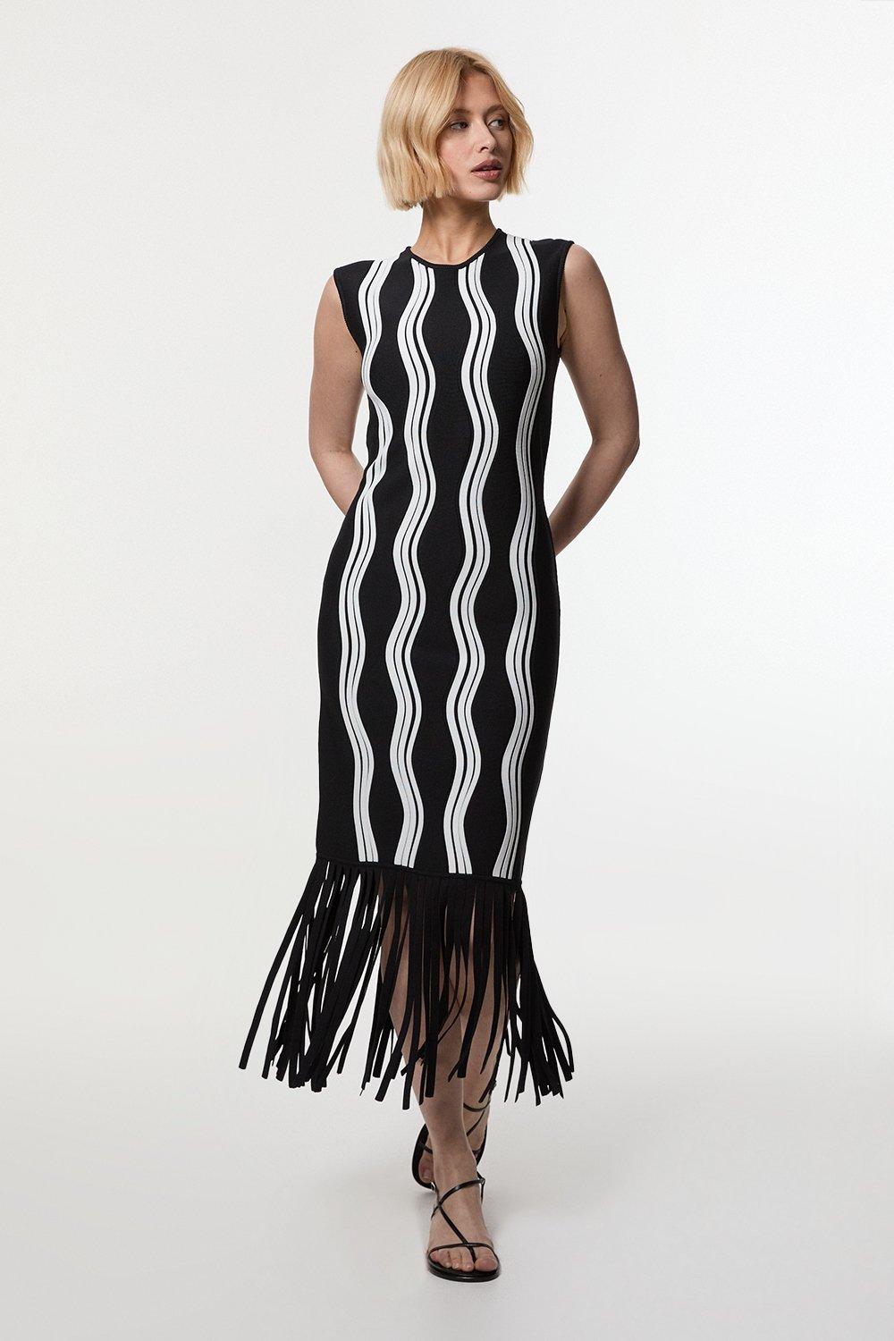 Viscose Blend Slinky Knit Contrast Maxi Slip Dress | Karen