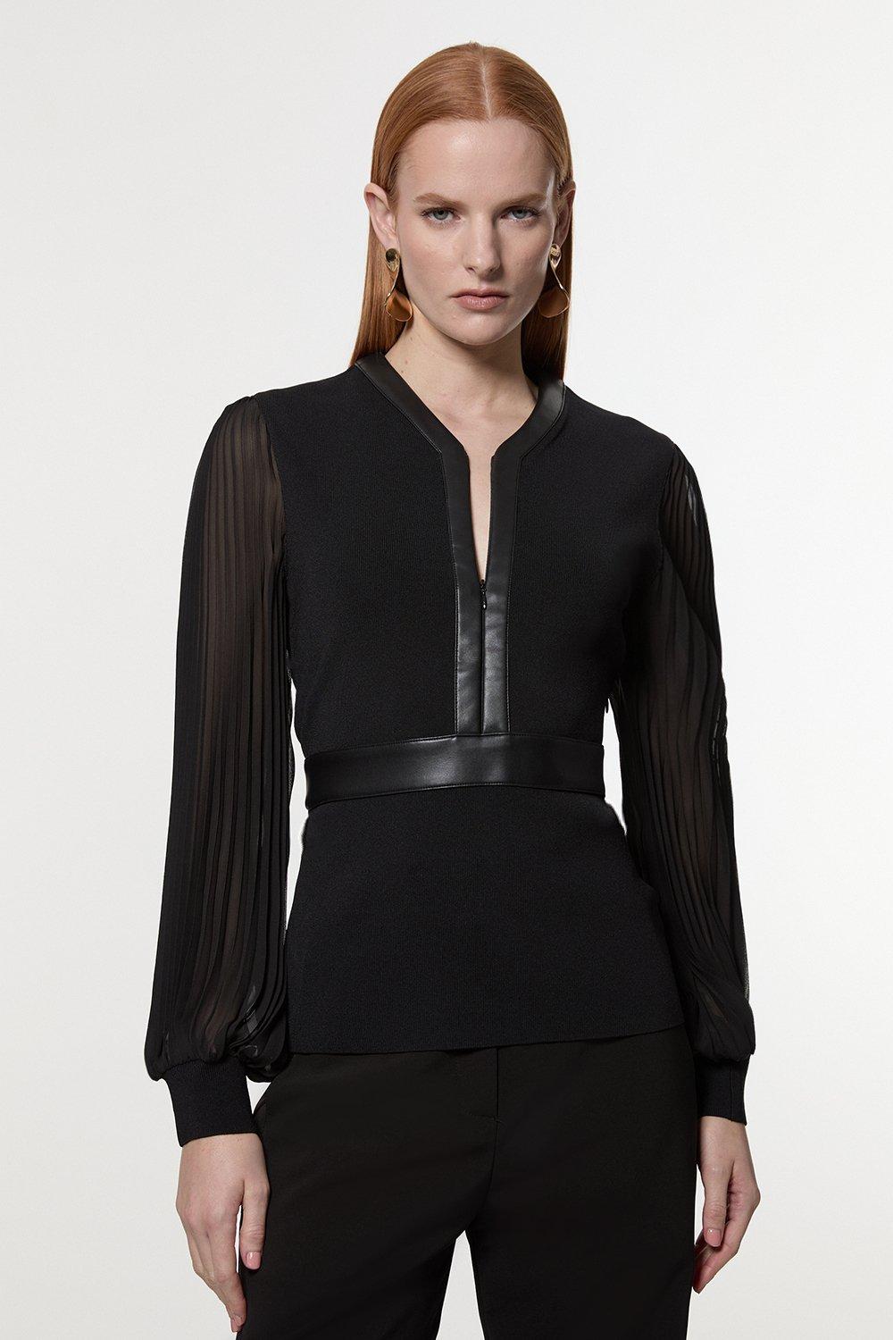 Compact Wool Look Knit Bell Sleeve Top | Karen Millen Compact Wool Look Knit Bell Sleeve Top | Karen Millen