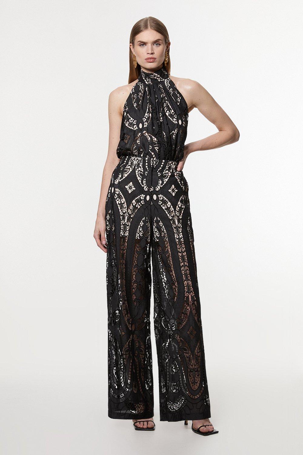 Tailored Compact Stretch High Waist Wide Leg Pants | Karen