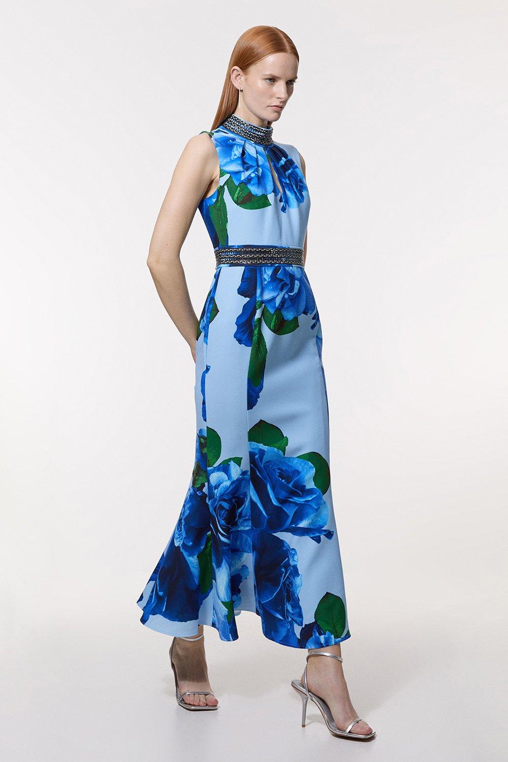 Embellished Woven Maxi Dress With Tulle Skirt | Karen Millen