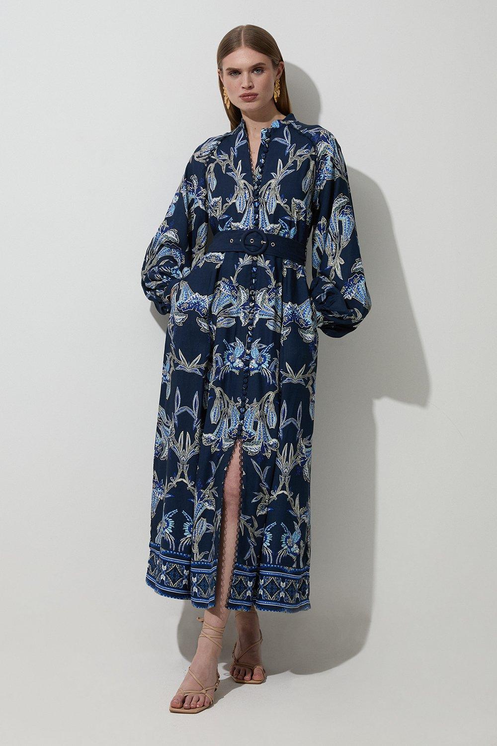 Botanical Embroidery Organdie Strappy Midi Dress | Karen Millen