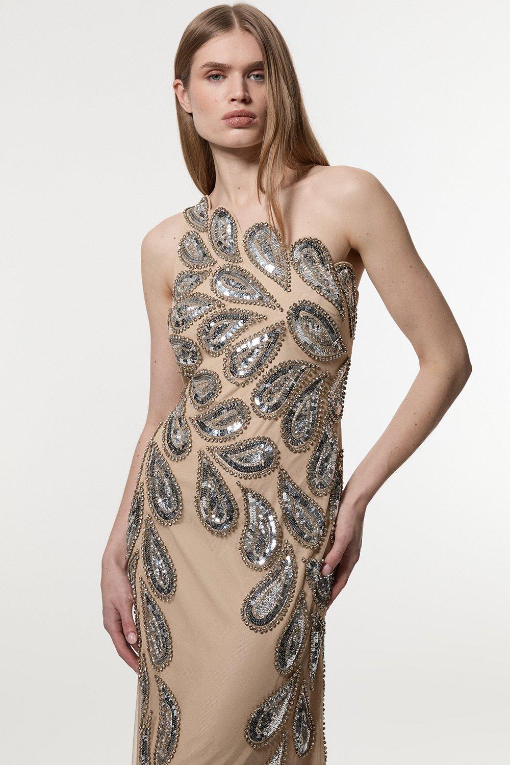 Embellished Fringed Halter Maxi Dress | Karen Millen