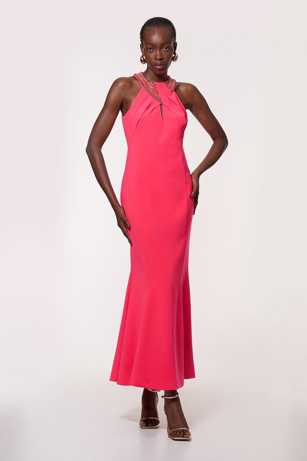 Enamel Chain Detail Halter Maxi Dress | Karen Millen