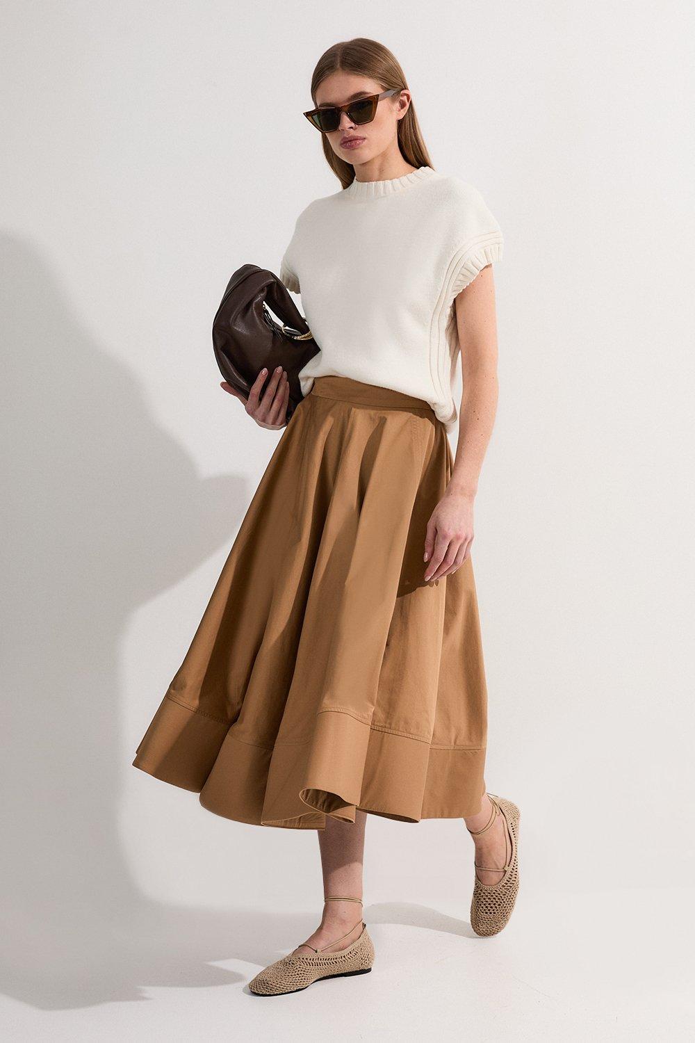 Plus Size Buckle Detail Pleated Midi Skirt | Karen Millen