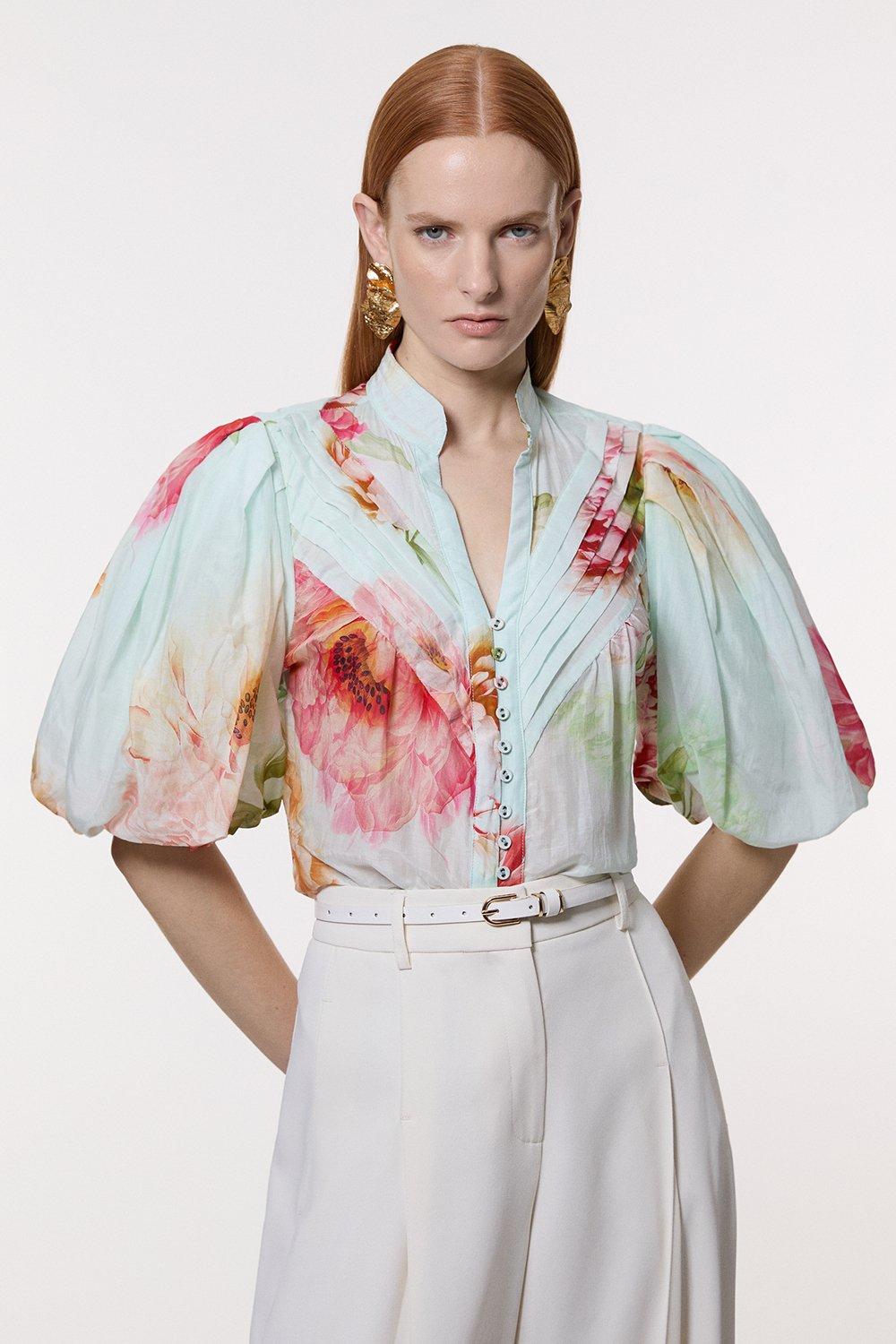Trailing Floral Woven High Neck Blouse | Karen Millen