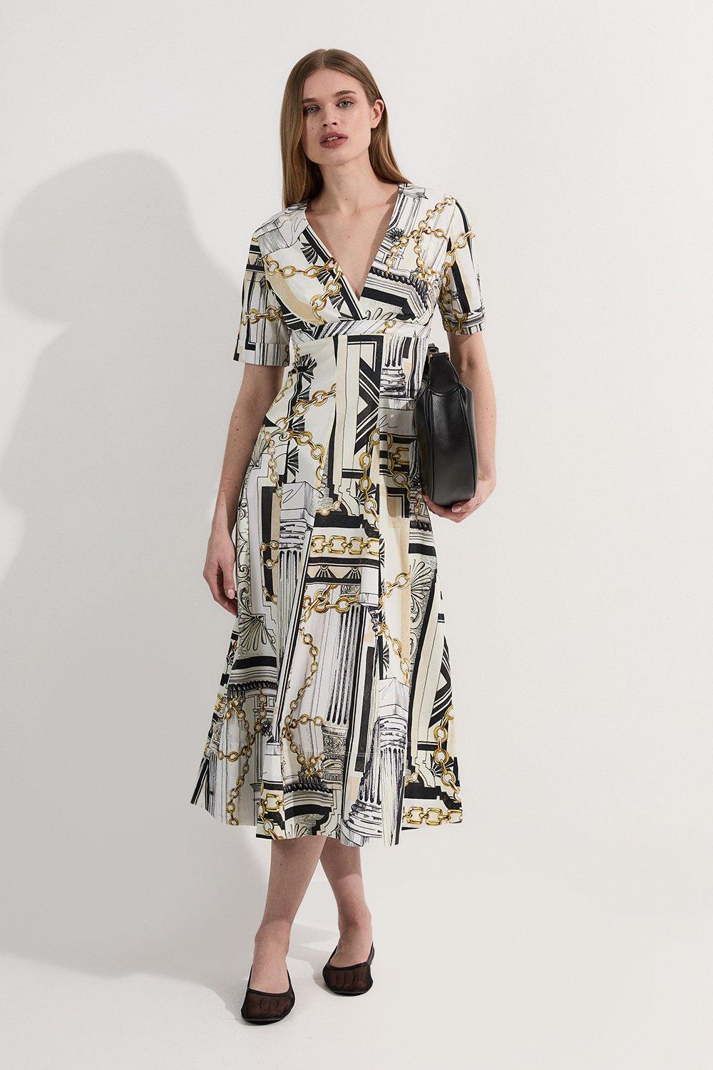 Abstract Floral Georgette Belted Pleated Woven Midi Dress Abstract Floral Georgette Belted Pleated Woven Midi Dress