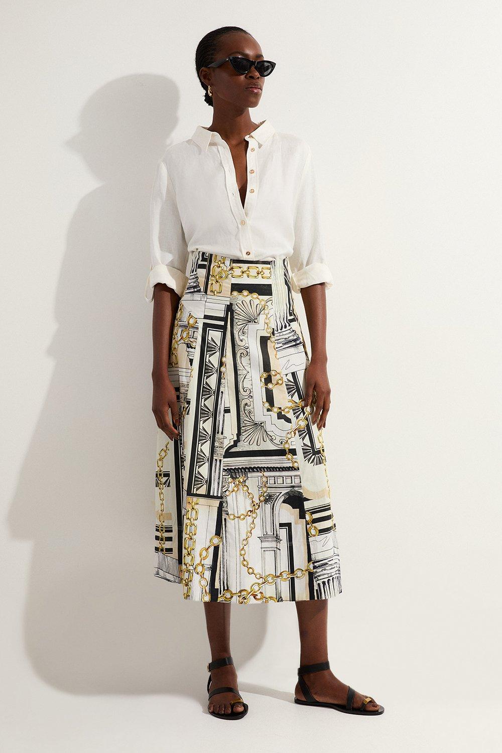 Karen Millen Petite Georgette ベルト付きプリーツ織スカート Georgette Belted Pleat Woven Midi Skirt | Karen Millen