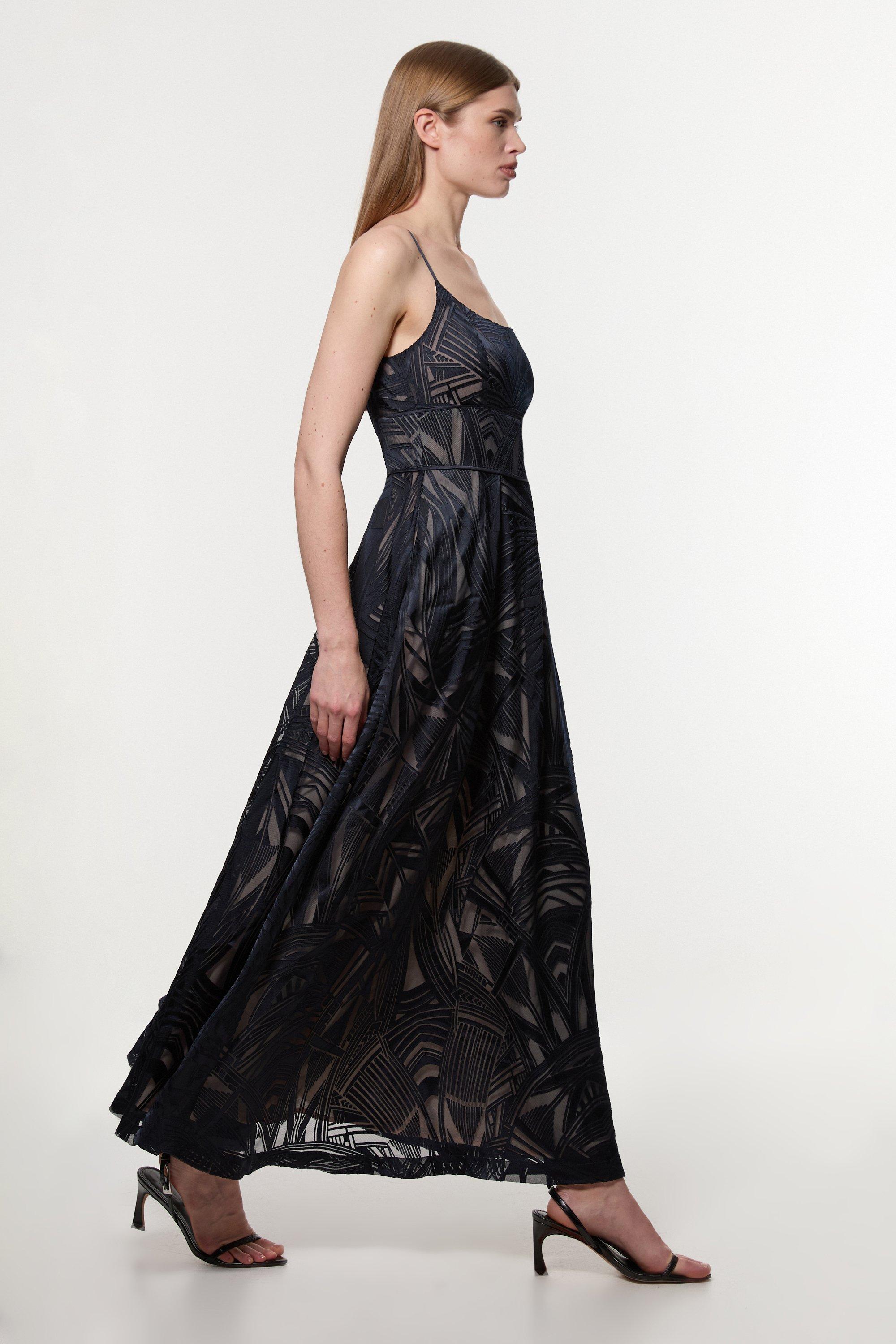 Tall Ooto Sheer Panelled Long Sleeve Woven Maxi Dress