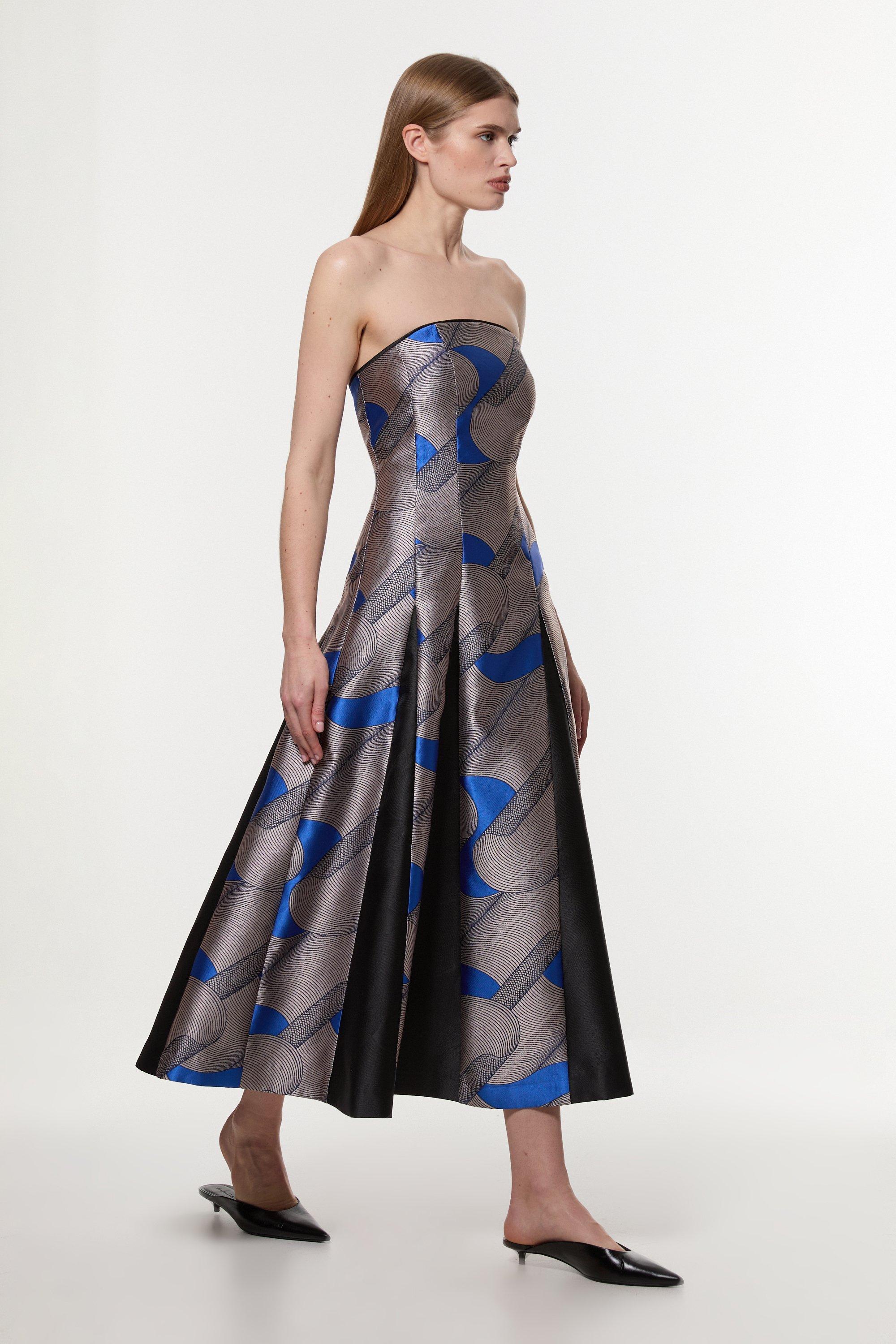 Tall Abstract Print Pleated Wide Sleeve Maxi Dress | Karen