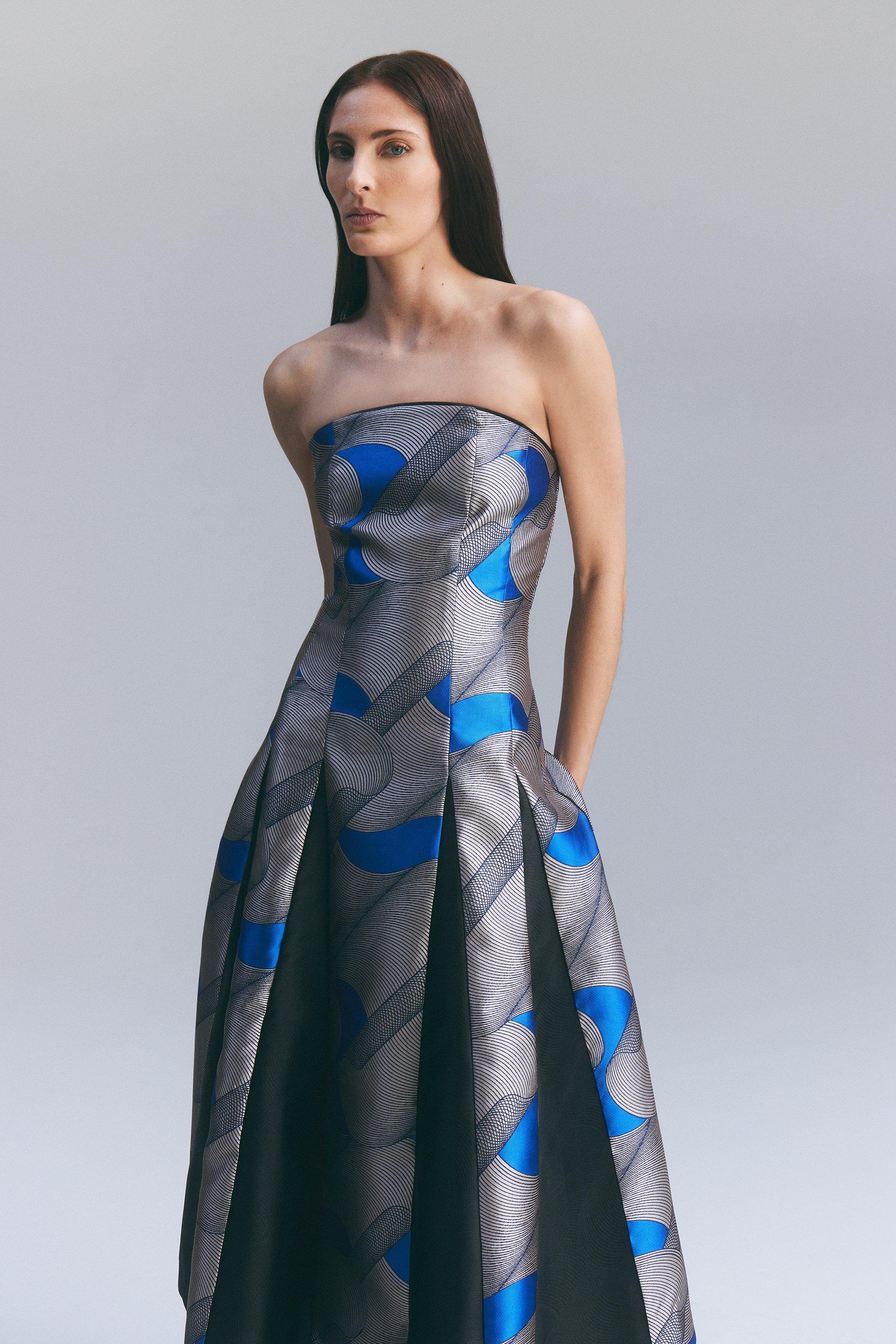 Soft Tailored Tie Neck Contrast Panel Maxi Dress | Karen Millen Soft Tailored Tie Neck Contrast Panel Maxi Dress | Karen Millen