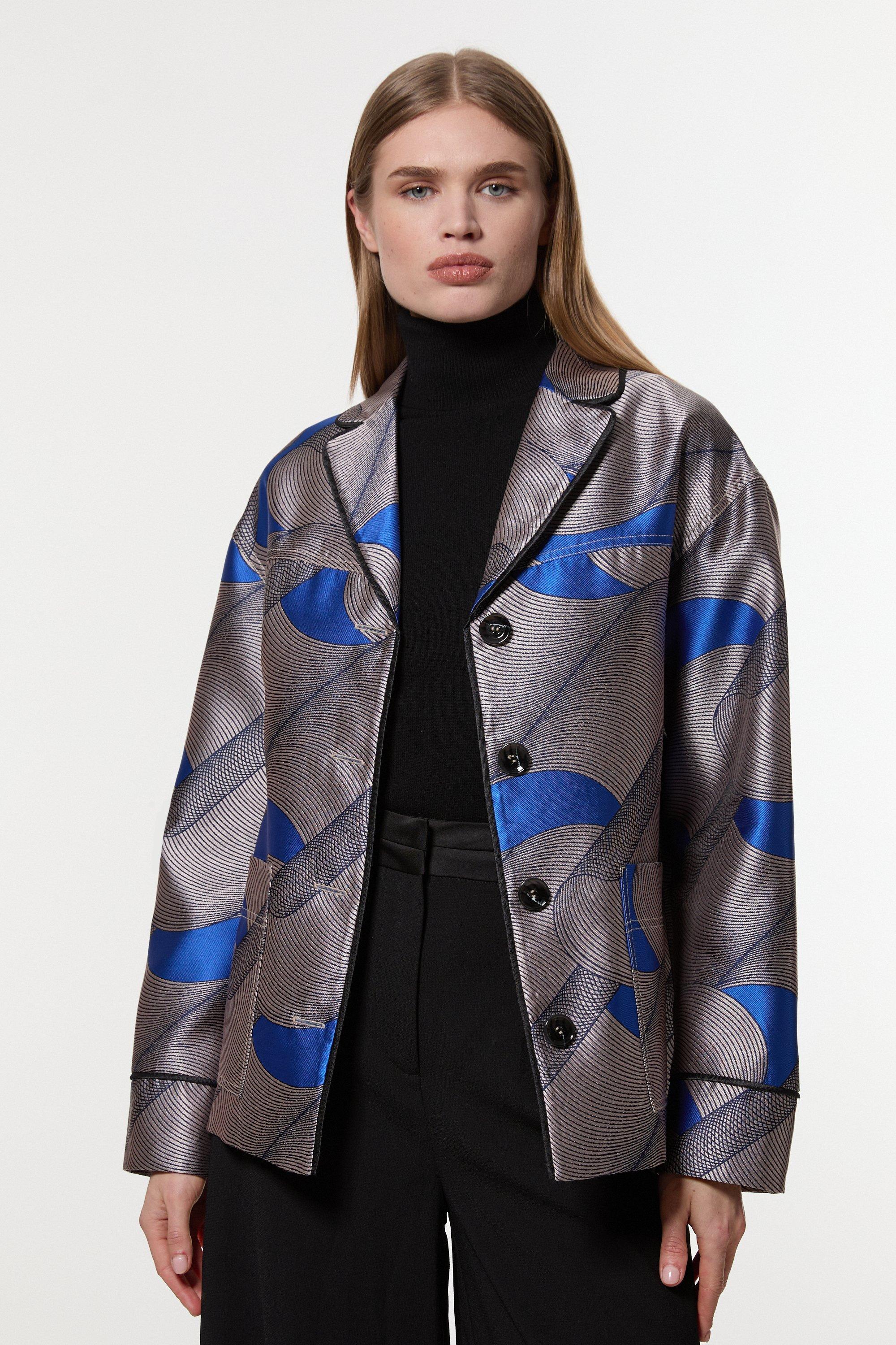 Jacquard Statement Single Breasted Tailored Jacket | Karen