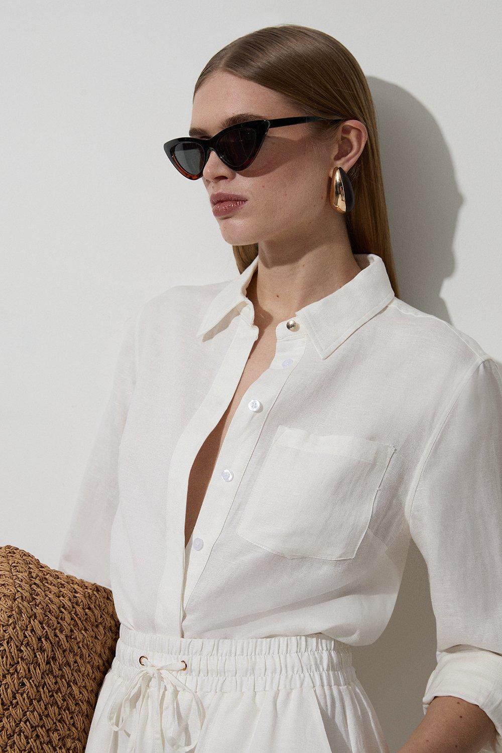 Cotton Woven Tie Shirt | Karen Millen