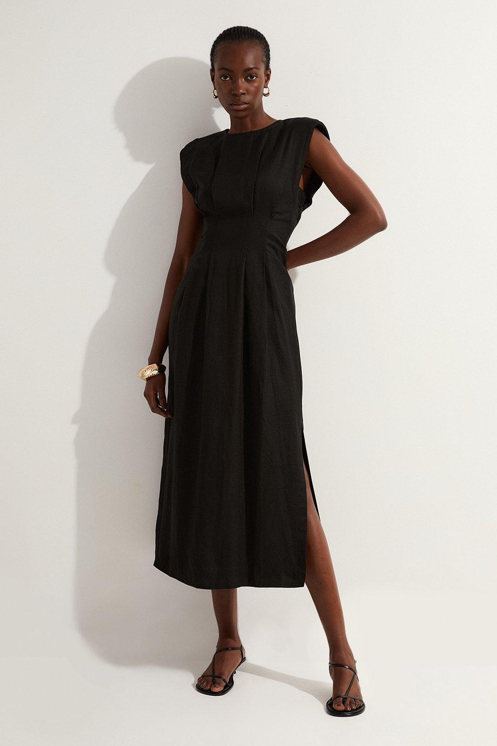 【KAREN MILLEN】コットンポンテジャージー ラッフルヘム ドレス Cotton Ponte Jersey Ruffle Detail Midi Dress | Karen Millen