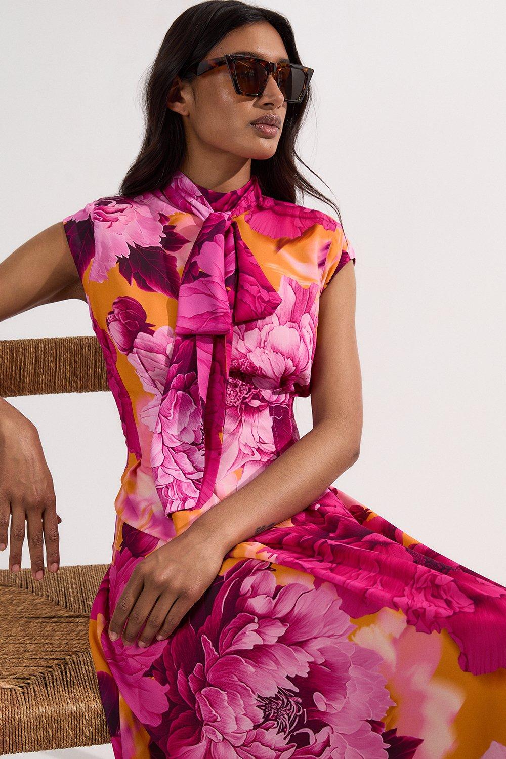 Plus Size Batik Batwing Sleeve Woven Midi Dress | Karen Millen