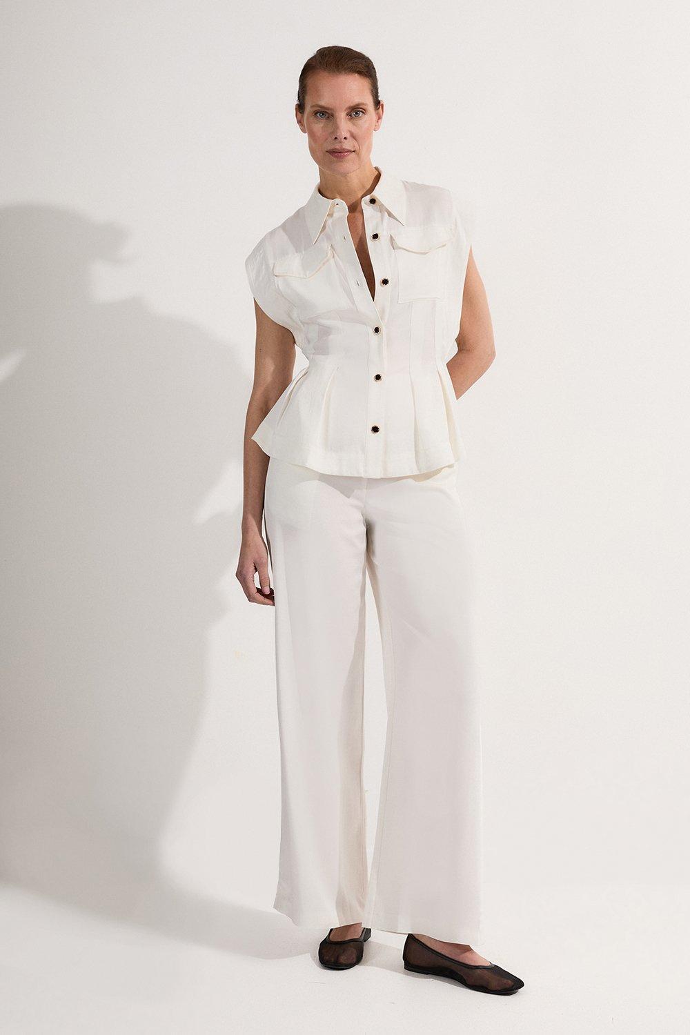 Petite Metallic Faux Leather Straight Leg Pants | Karen Millen