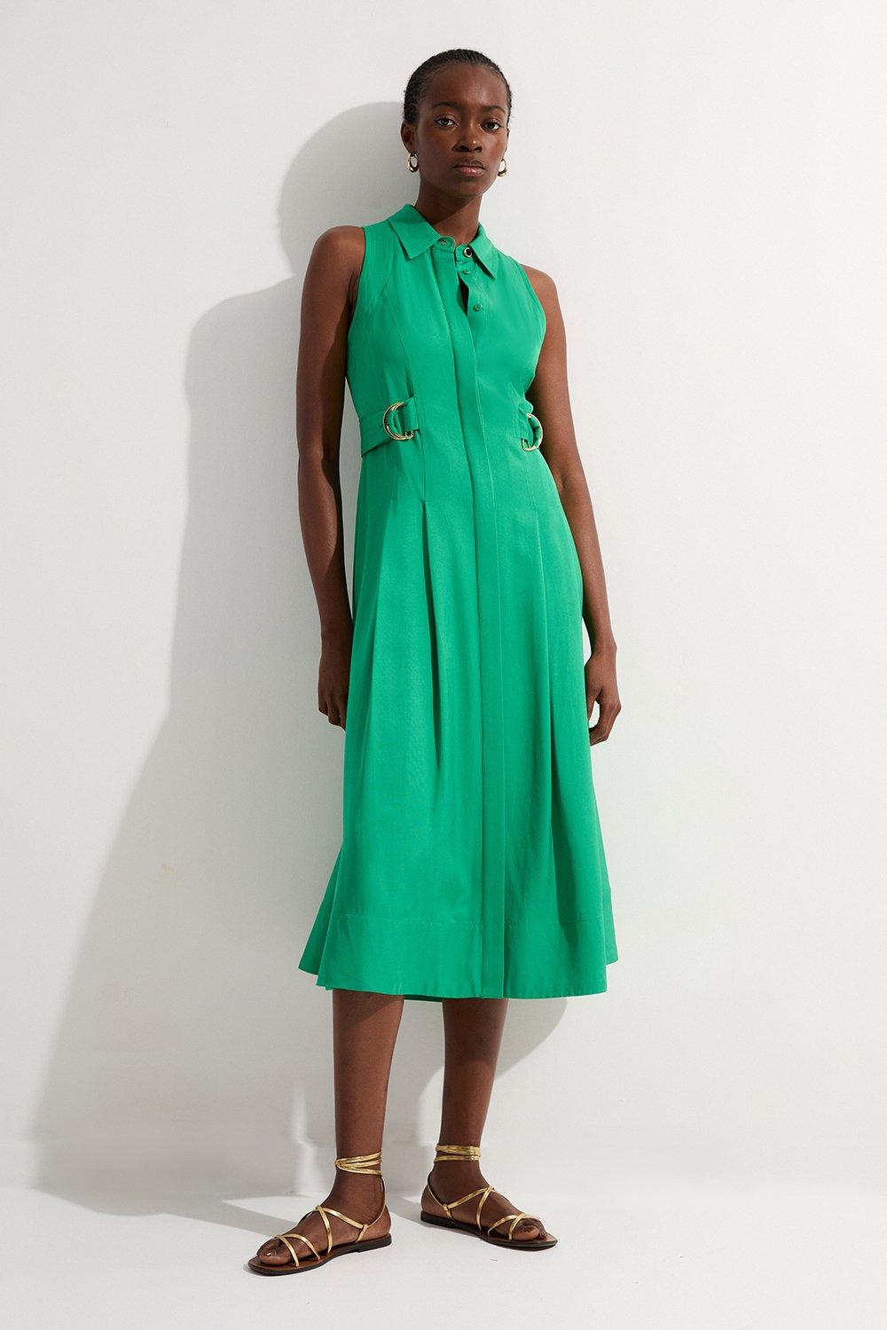 Petite Paisley Printed Morocain Woven Midi Shirt Dress