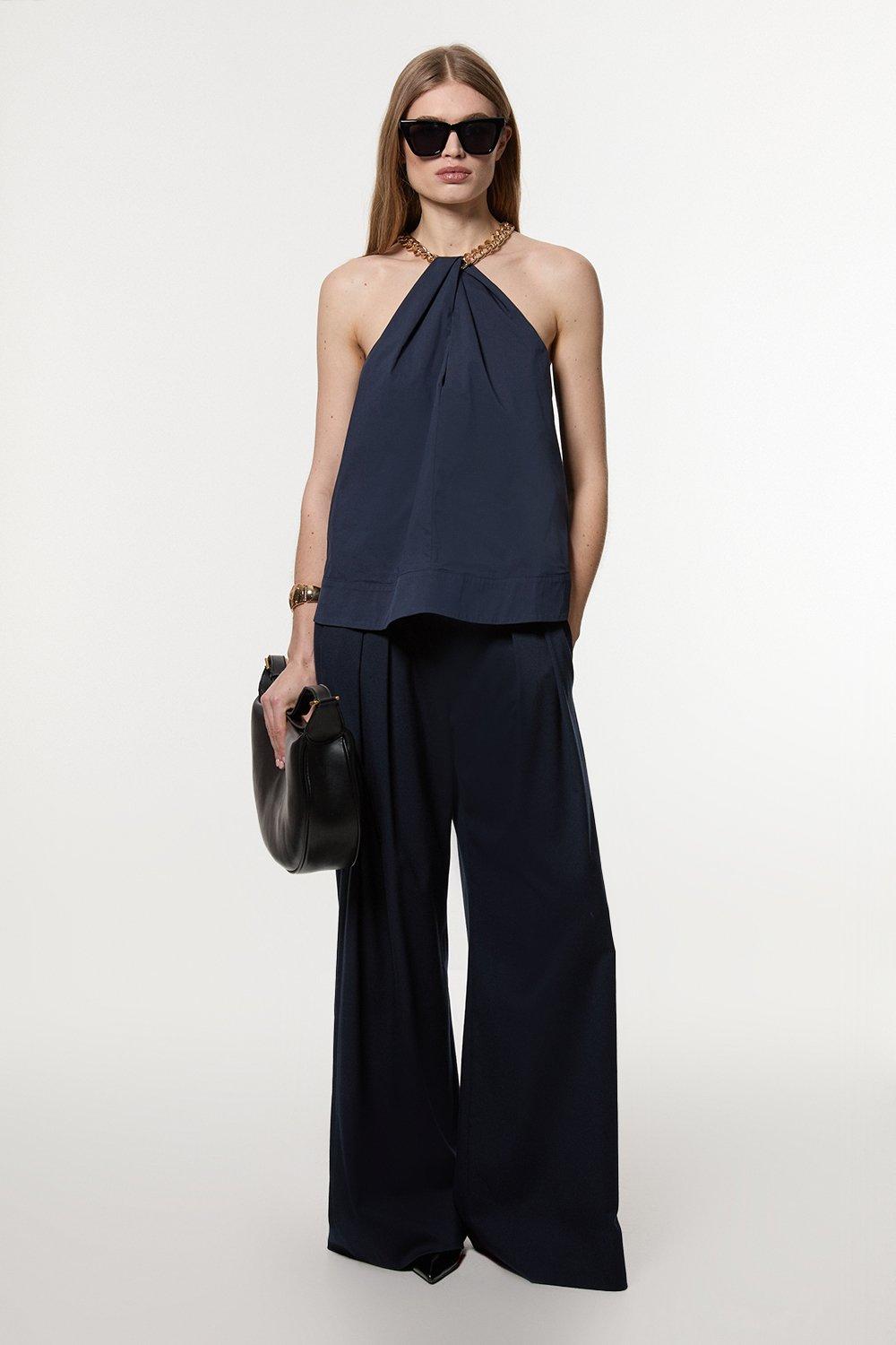 KAREN MILLEN 日本未入荷 タイ 襟 カットワーク 半袖 ポケット Cutwork Twill Button Through Woven Shirt | Karen Millen
