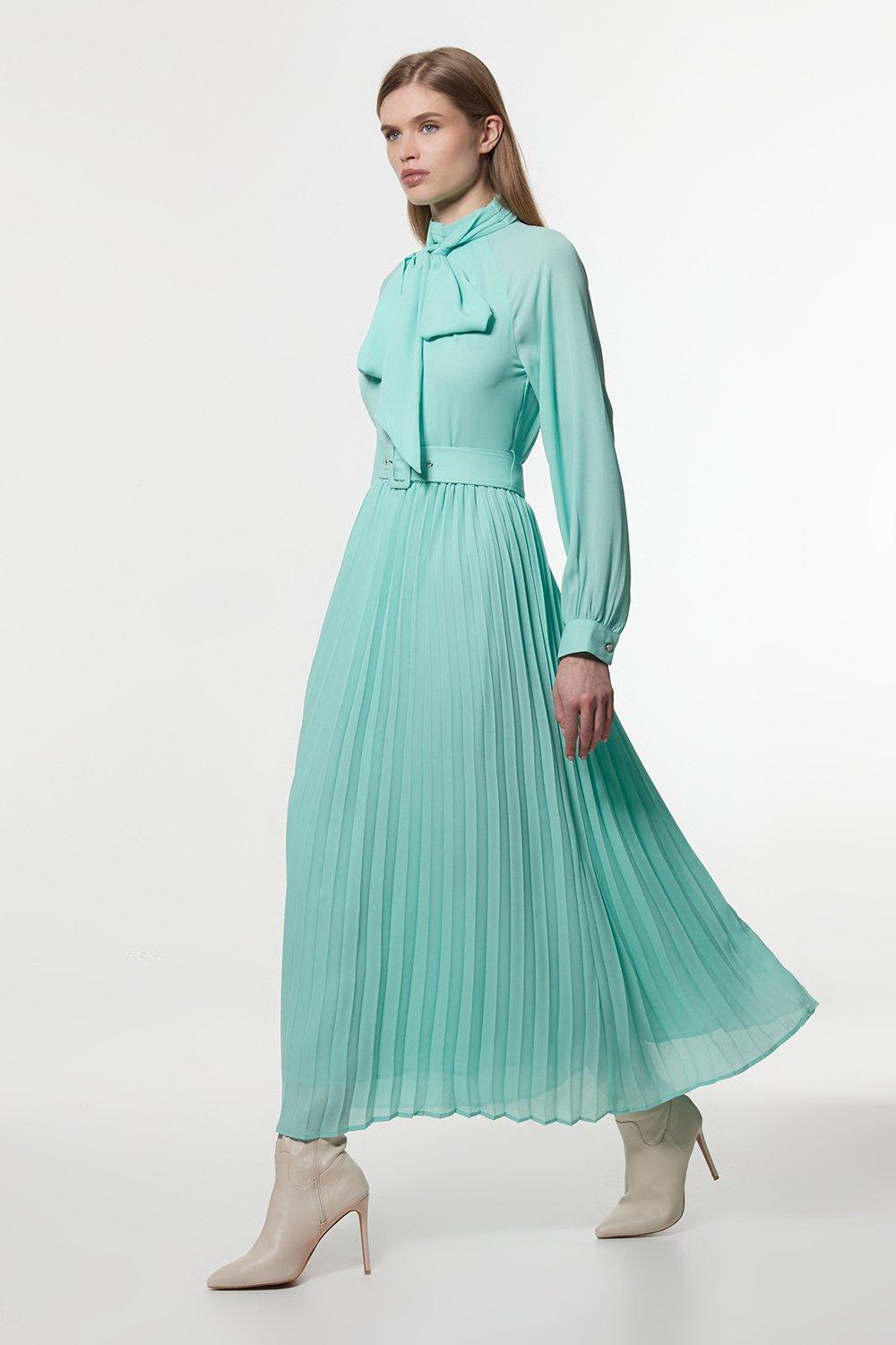 Ombre Pleat Corset Detail Woven V Neck Maxi | Karen Millen
