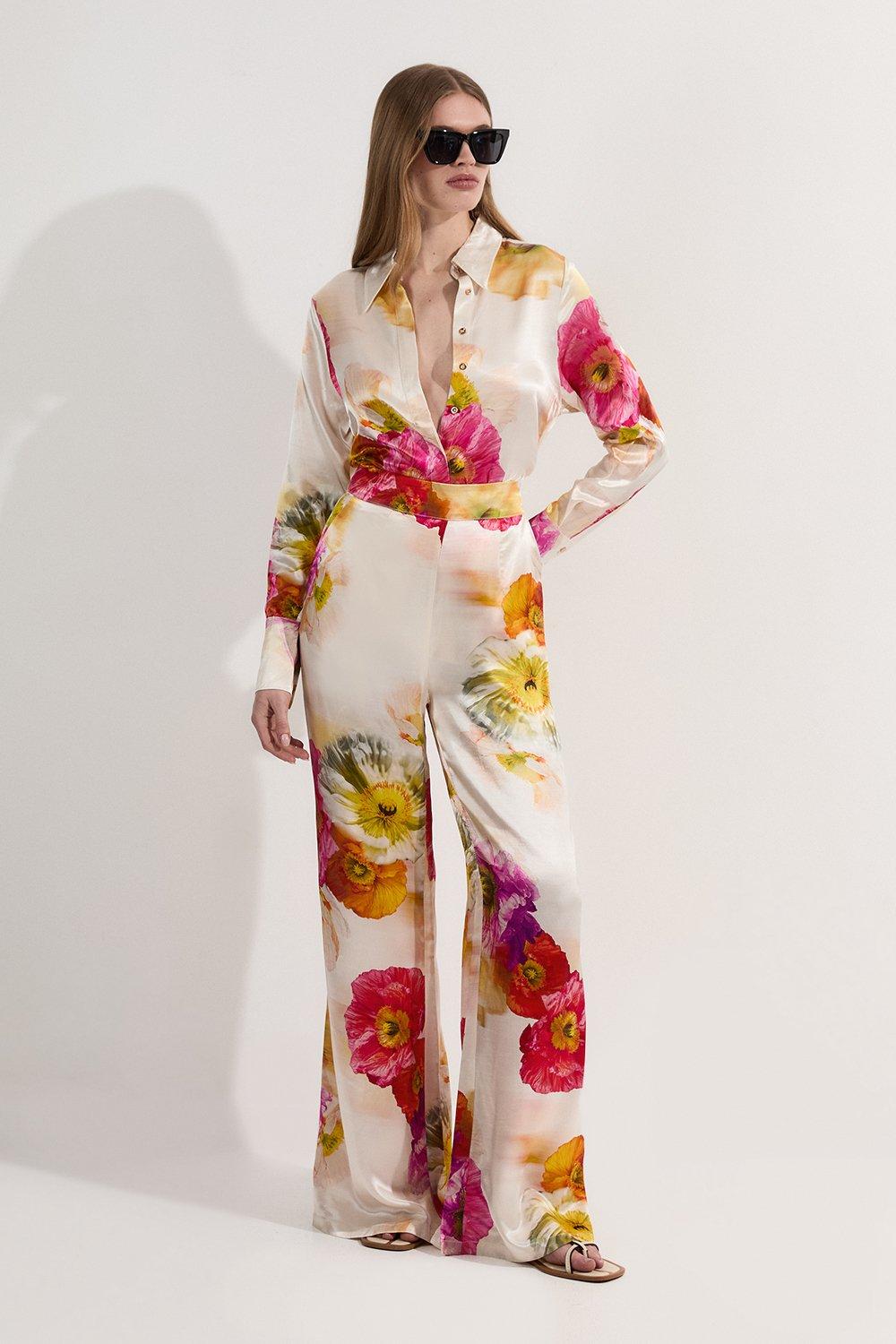 Plus Size Silhouette Floral Woven Wide Leg Trouser | Karen