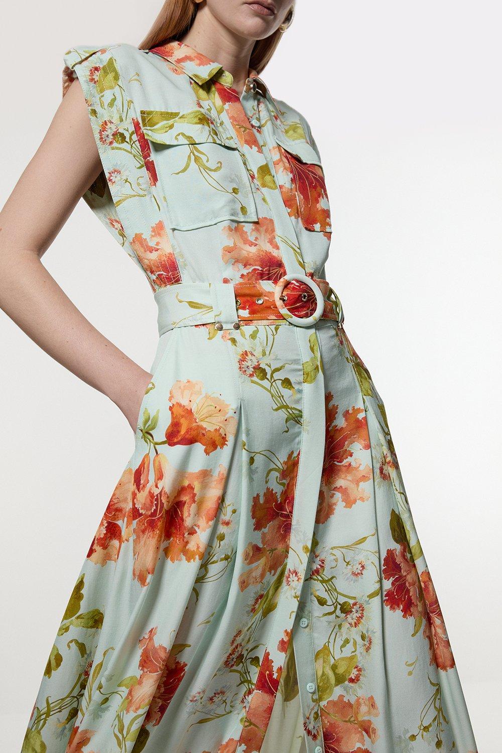 Floral Print Woven Balloon Sleeve Midaxi Dress | Karen Millen Floral Print Woven Balloon Sleeve Midaxi Dress | Karen Millen