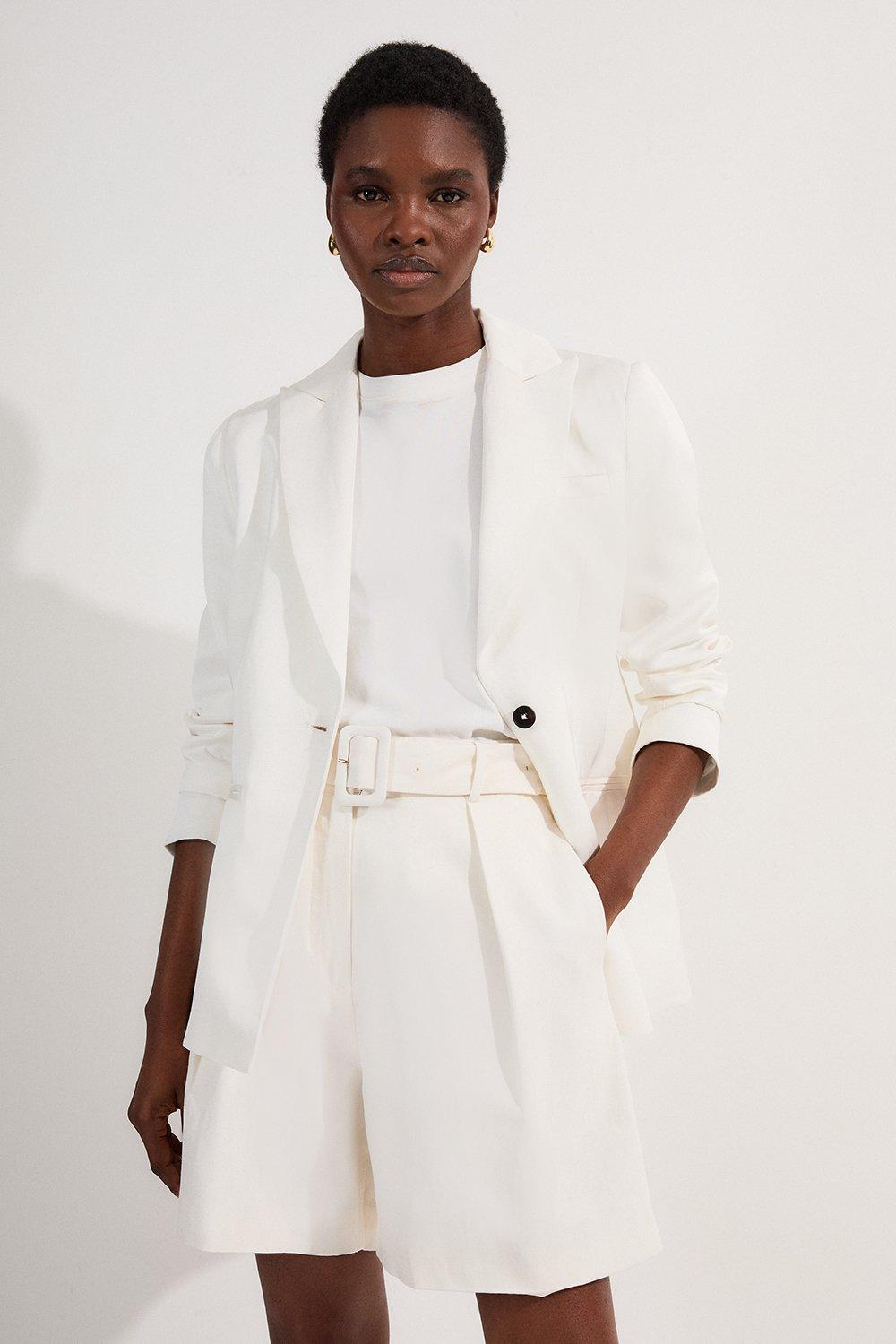 ◆KAREN MILLEN◆タイウエスト ウーブン ショートパンツ / white Relaxed Tailored Belted Tailored Shorts | Karen Millen