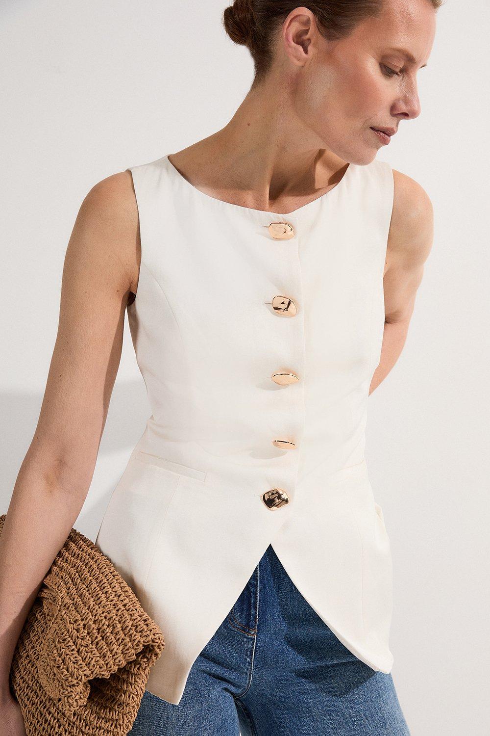 Tailored Polished Viscose Double Breasted Vest | Karen Millen Tailored Polished Viscose Double Breasted Vest | Karen Millen