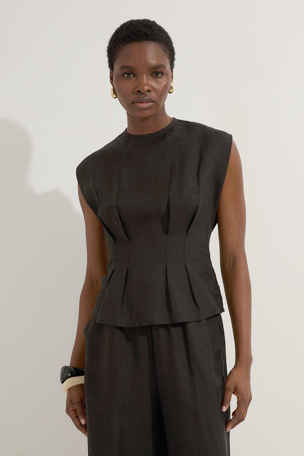 ★Karen Millen★メタリックペプラムディテールウーブントップ Crystal Applique Woven Peplum Top | Karen Millen