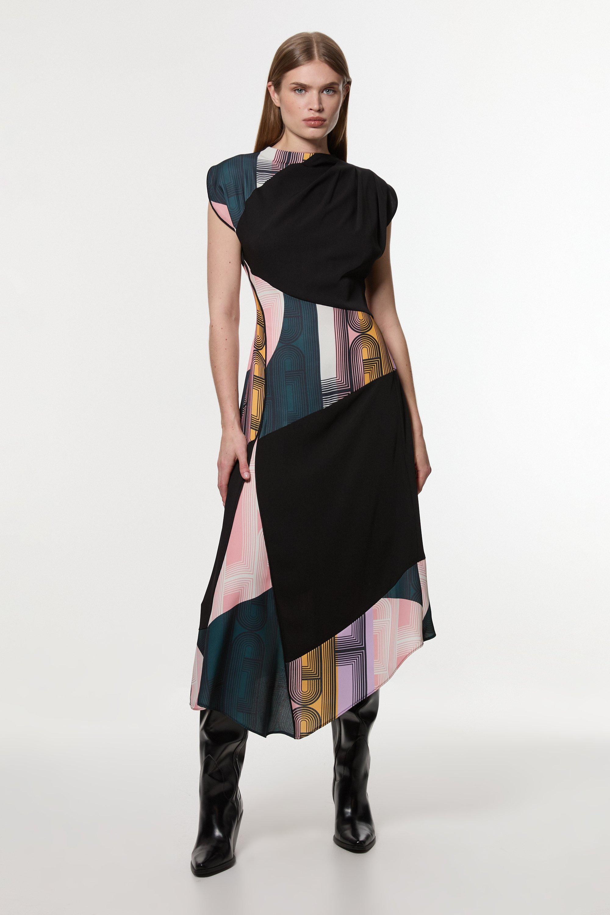 【Karen Millen】カラー ブロック テーラード ペンシルドレス Petite Soft Tailored Color Block Dress | Karen Millen