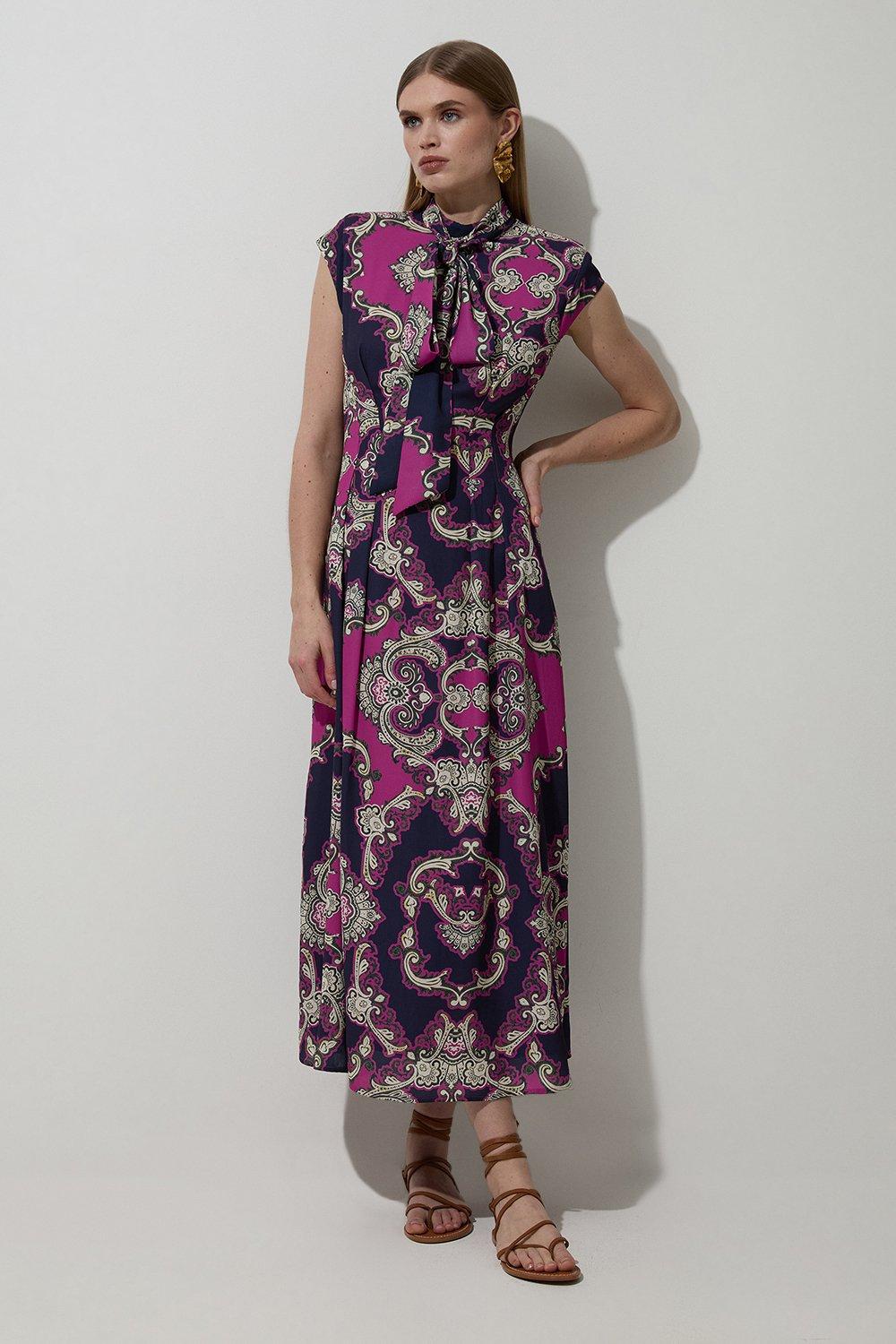 Tall Abstract Print Pleated Wide Sleeve Maxi Dress | Karen