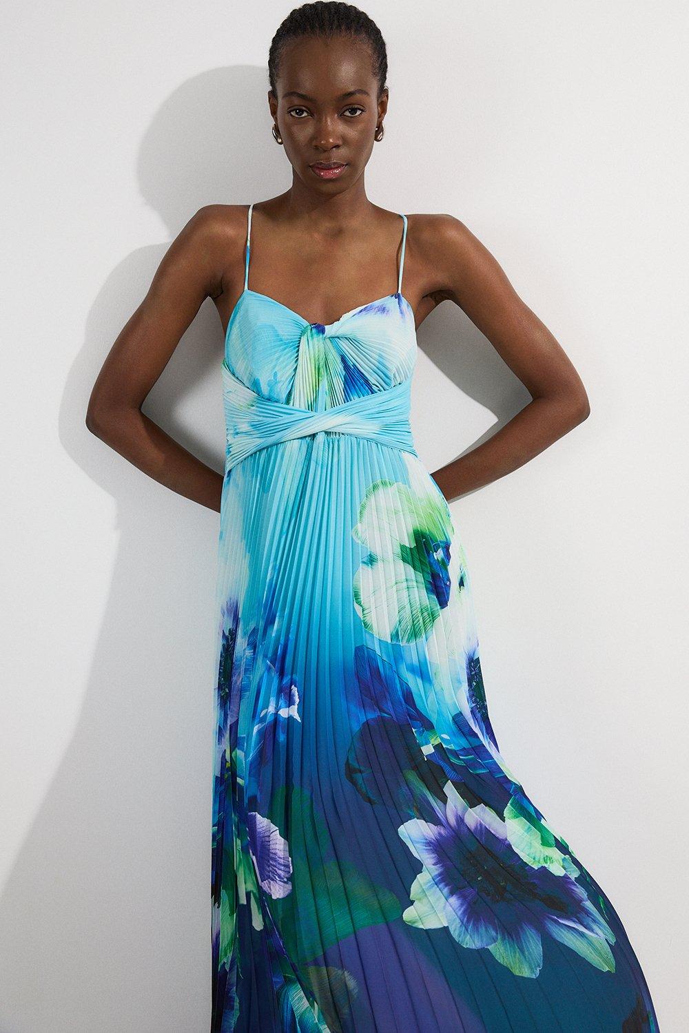 Petite Ombre Floral Silk Cotton Plunge Maxi Dress | Karen Millen